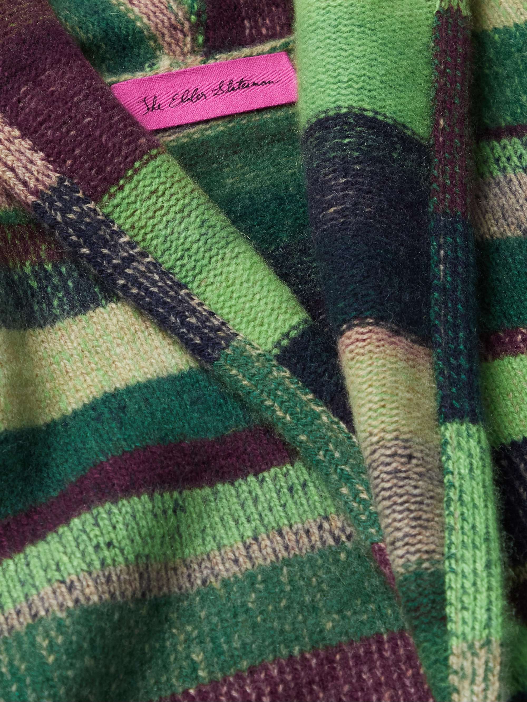 THE ELDER STATESMAN Shawl-Collar Striped Cashmere Cardigan