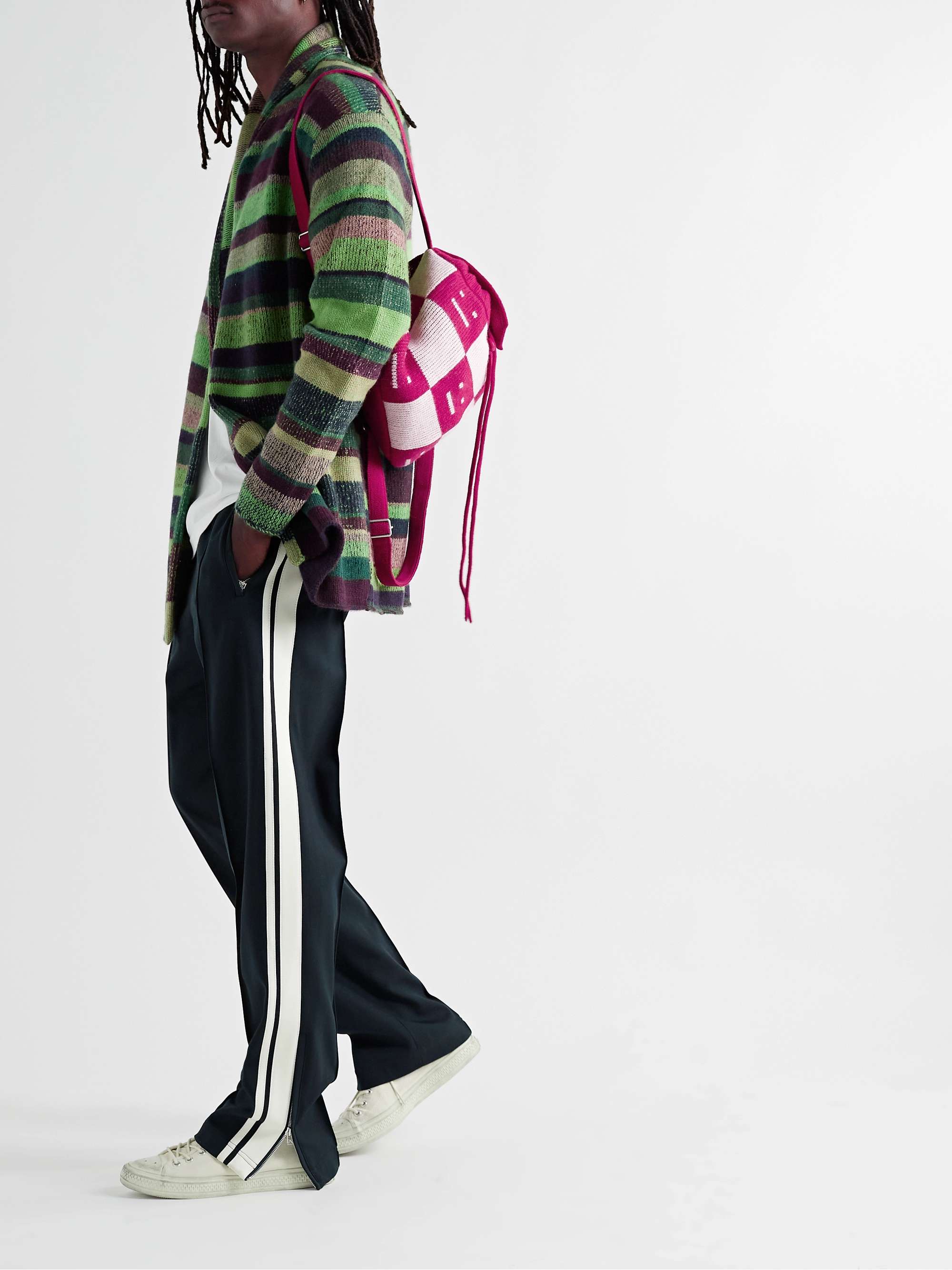 THE ELDER STATESMAN Shawl-Collar Striped Cashmere Cardigan