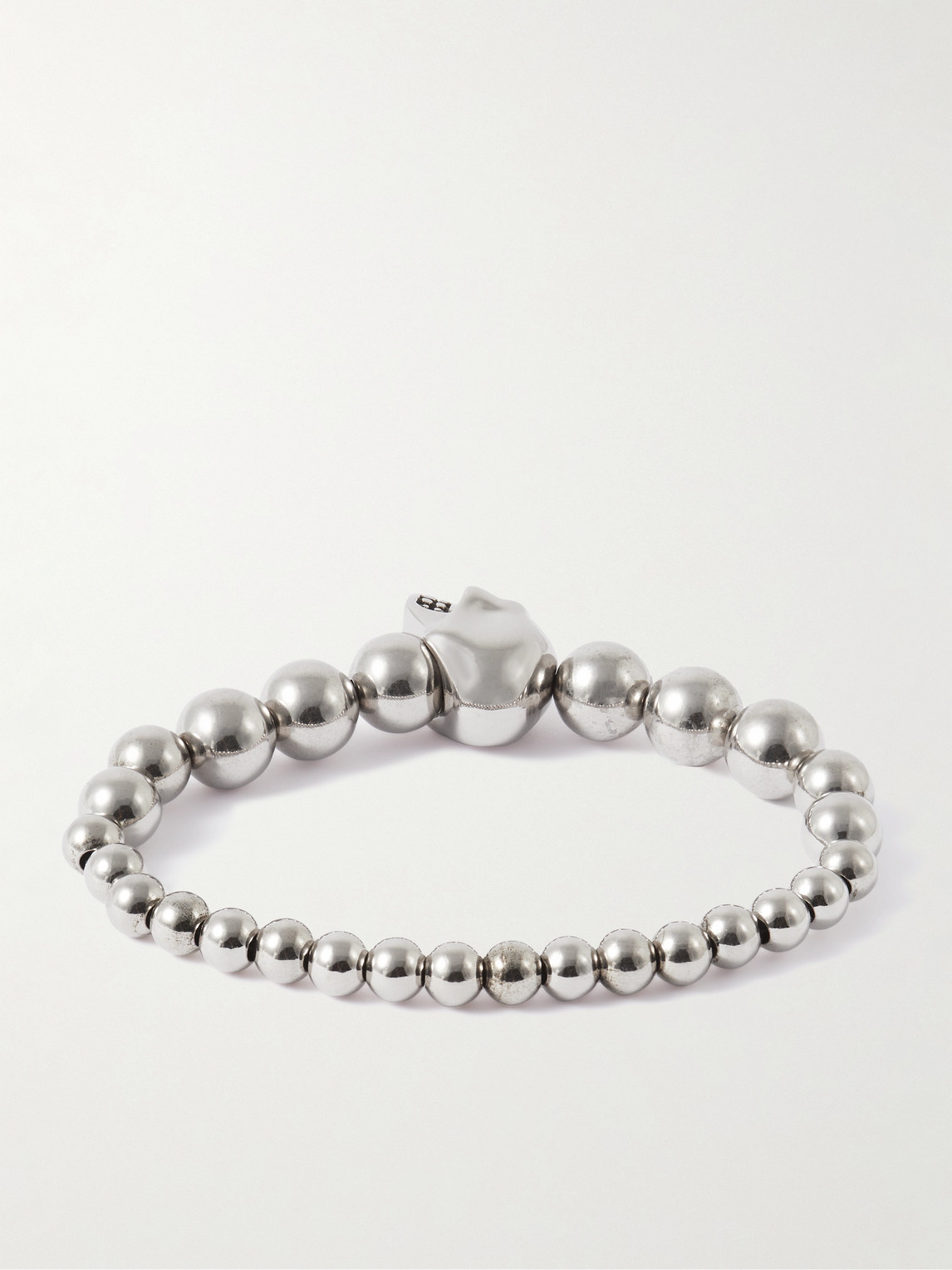 Alexander Mcqueen Beaded Skull Motif Bracelet In Silver