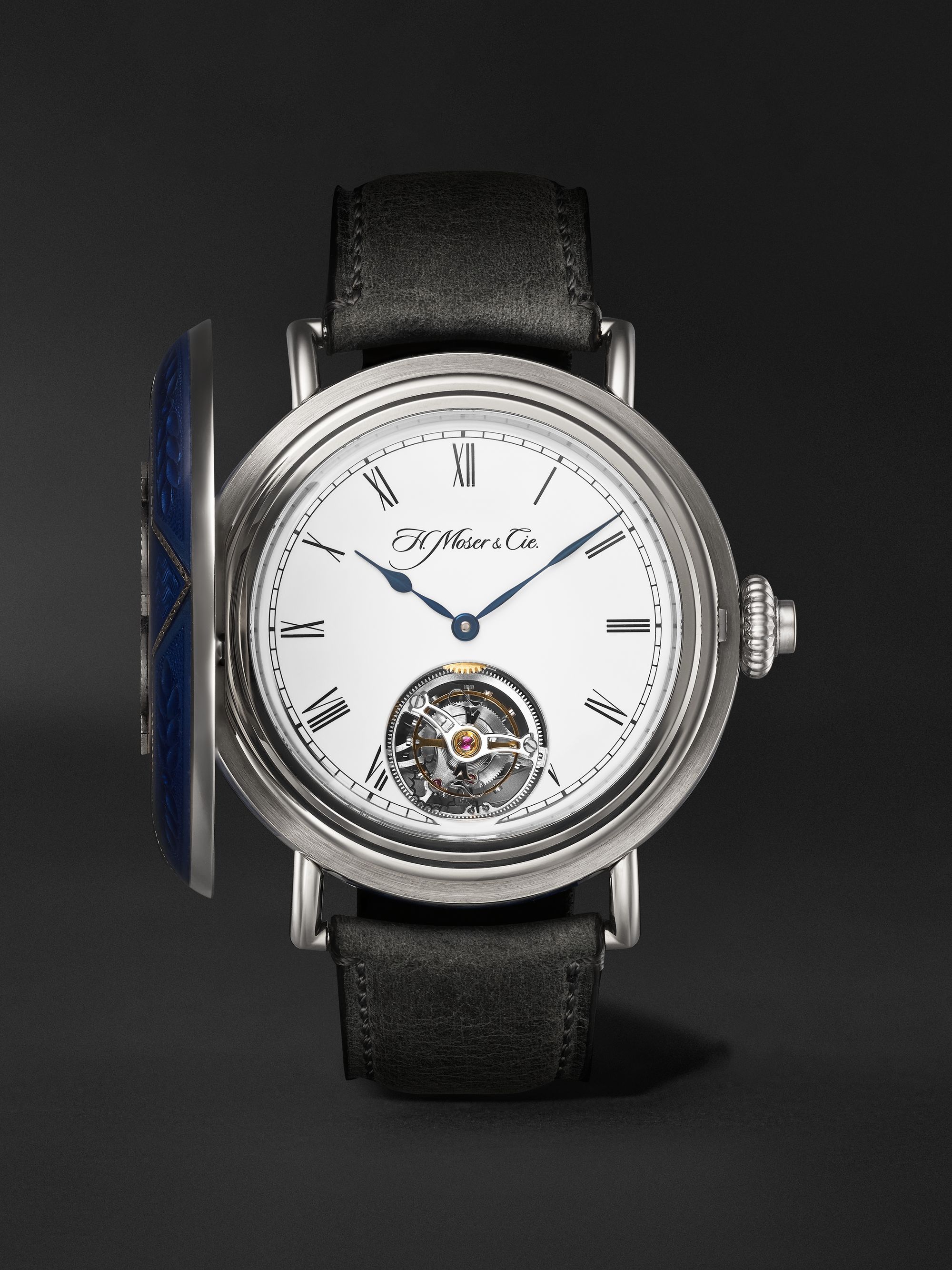 H. MOSER & CIE. Heritage Tourbillon 46mm 18-Karat White Gold and Leather Watch, Ref. No. 8804-0201