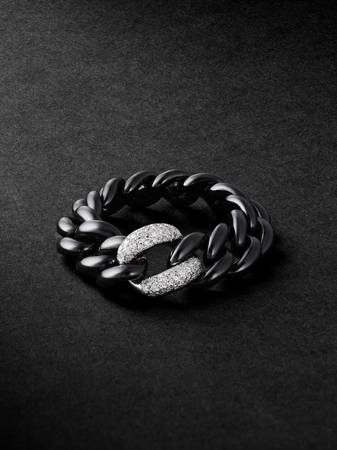 Shay Link Medium 18-karat White Gold, Ceramic And Diamond Ring In Black