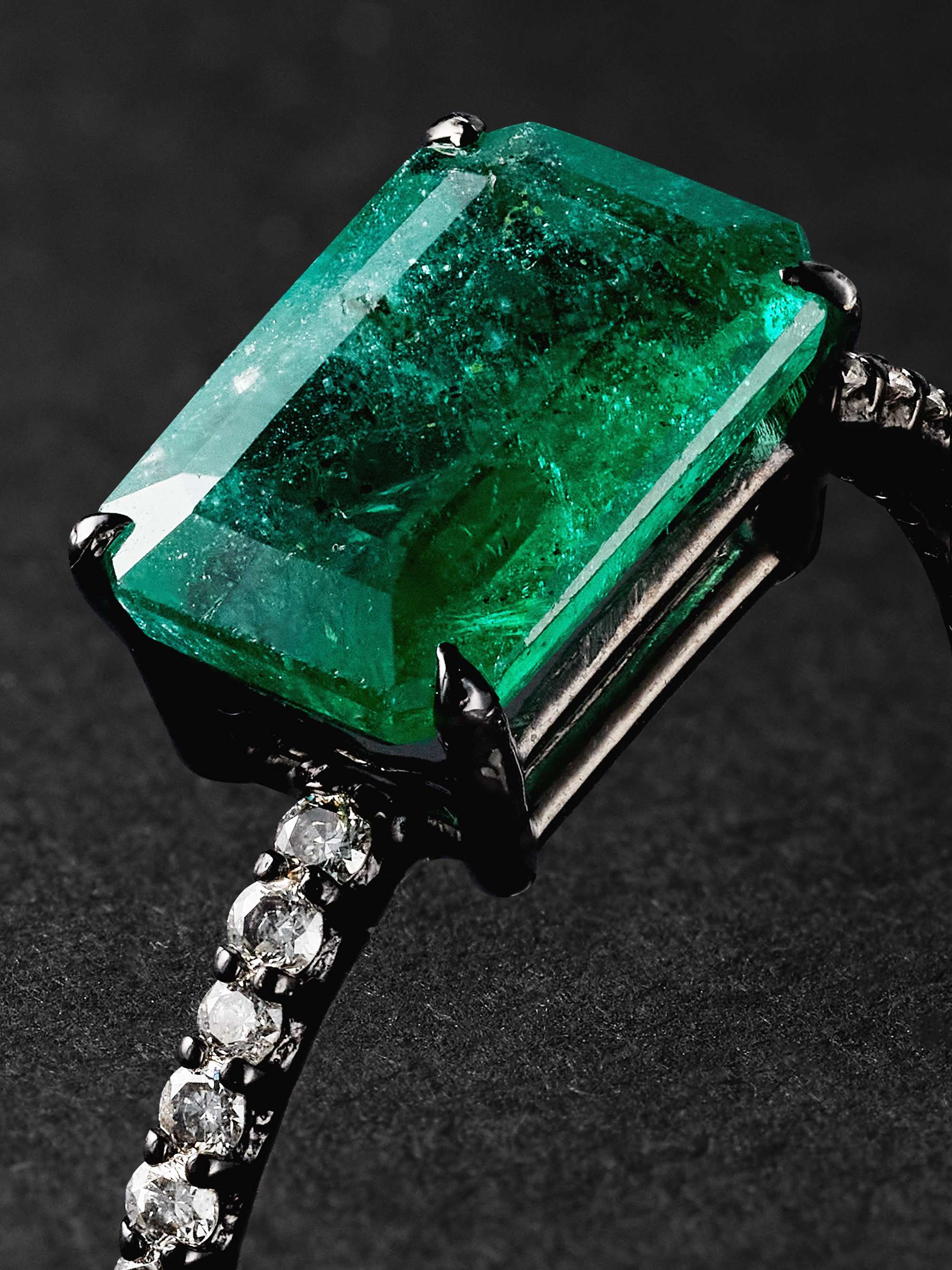 SHAY Blackened Gold, Emerald and Diamond Ring