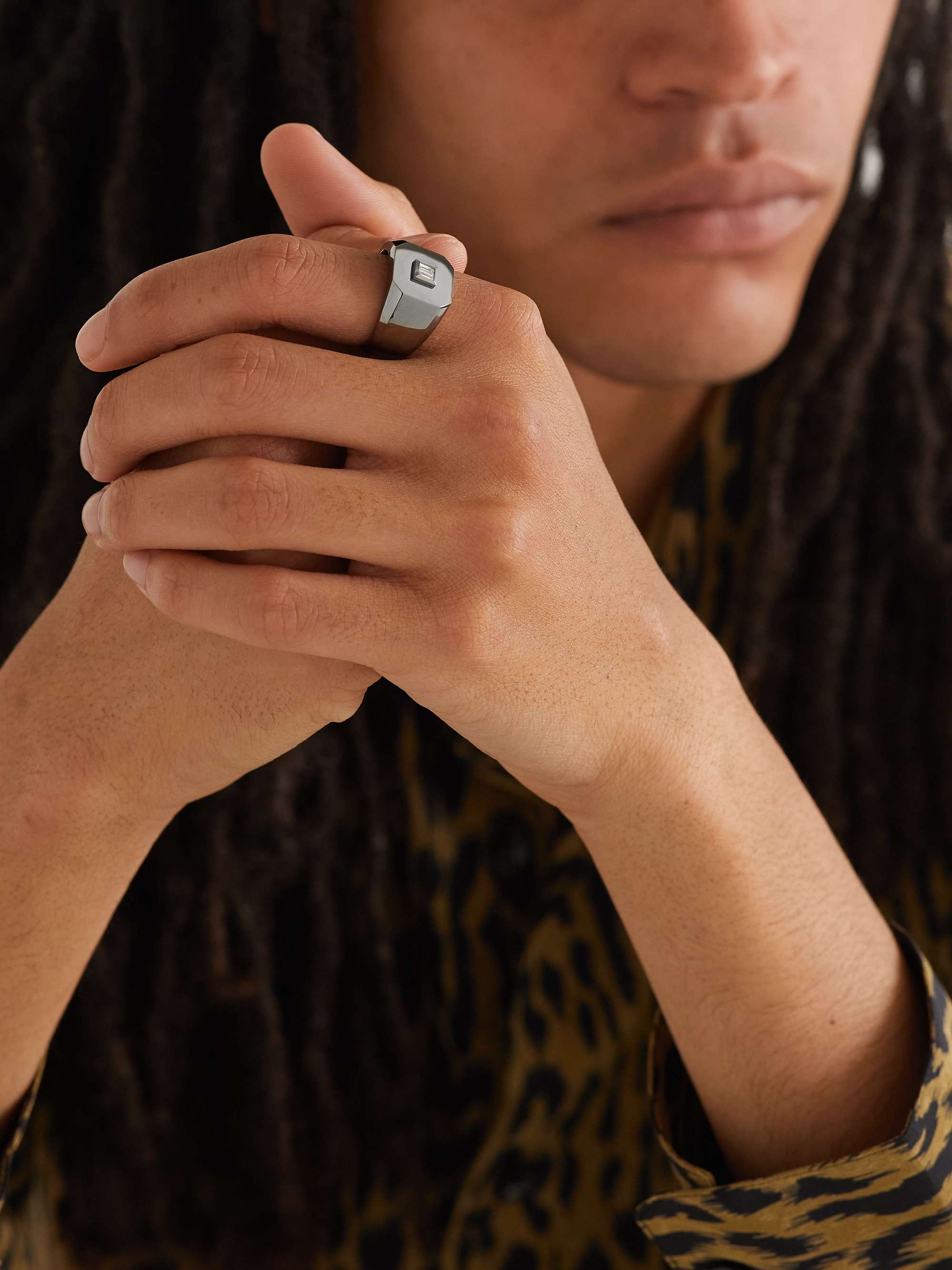SHAY Blackened Gold Diamond Signet Ring