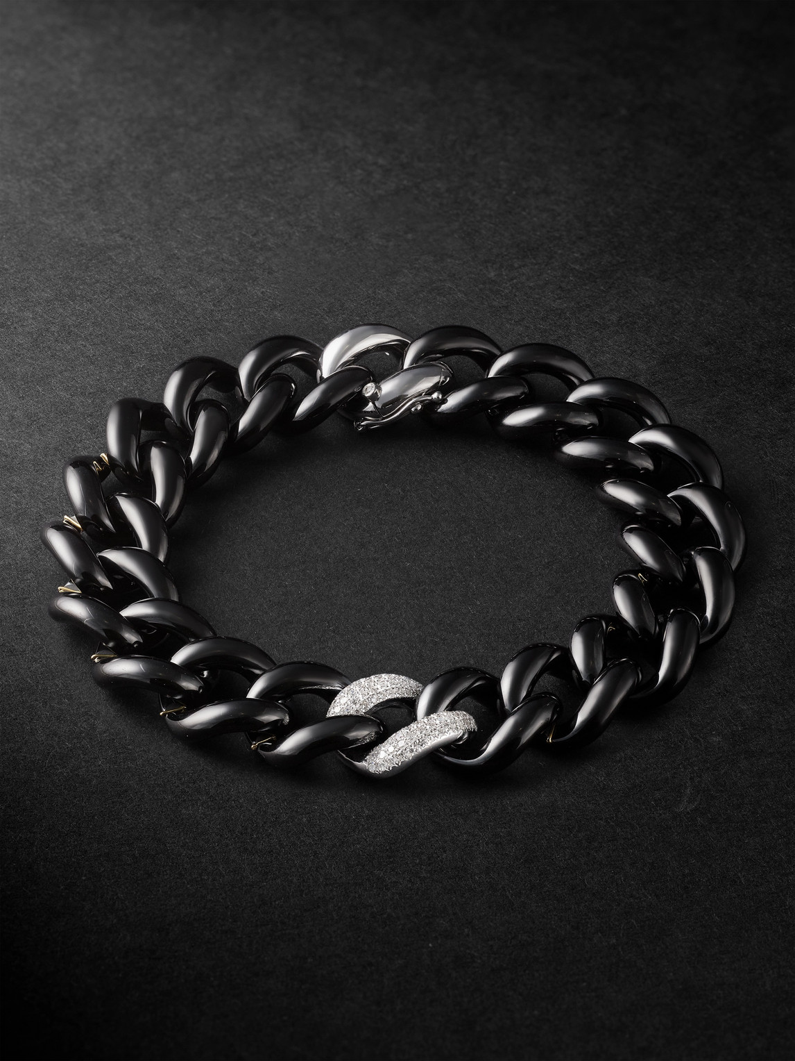 Shay Link White Gold, Ceramic And Diamond Bracelet In Black