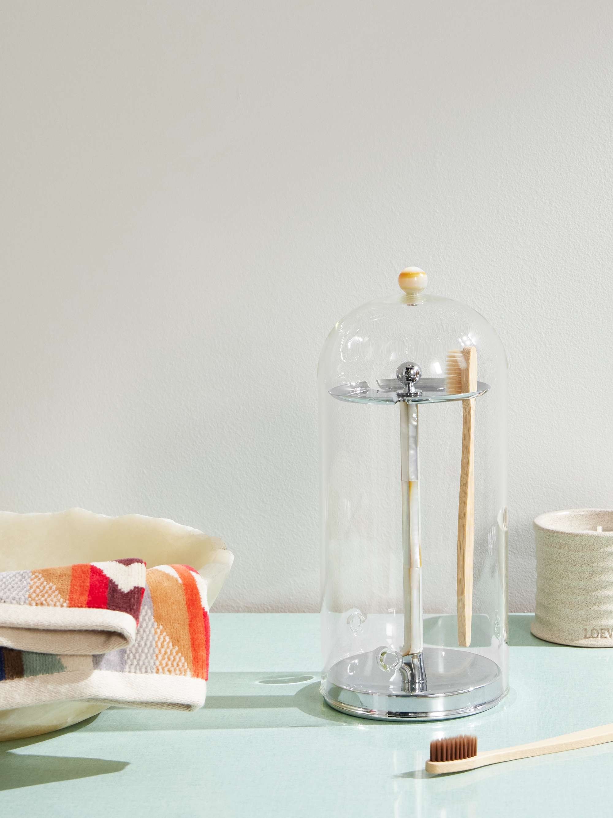 LORENZI MILANO Glass, Stainless Steel and Mother-of-Pearl Toothbrush Holder