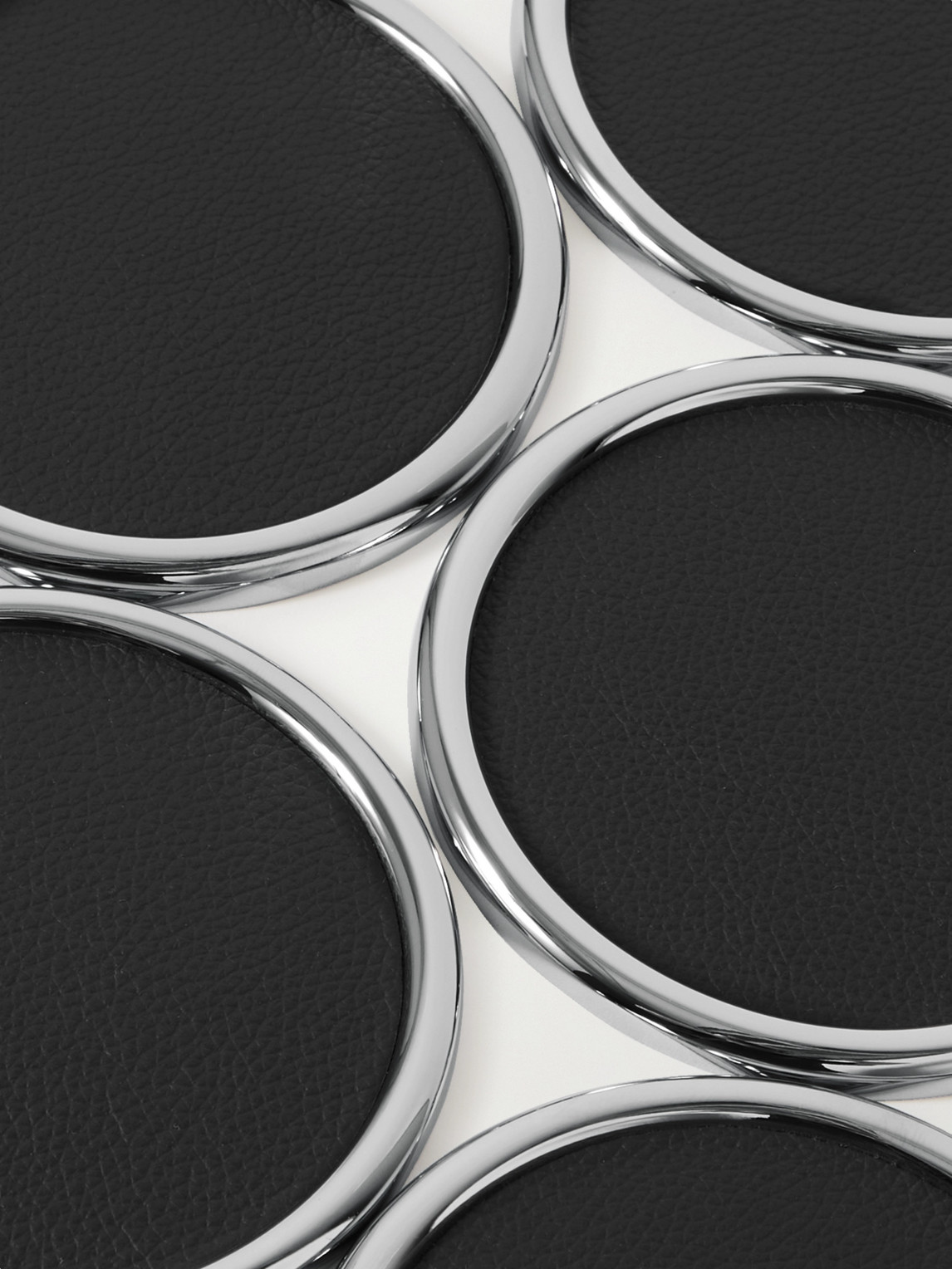 Set of Six Chrome-Plated, Mother-of-Pearl and Full-Grain Leather Coasters — 2