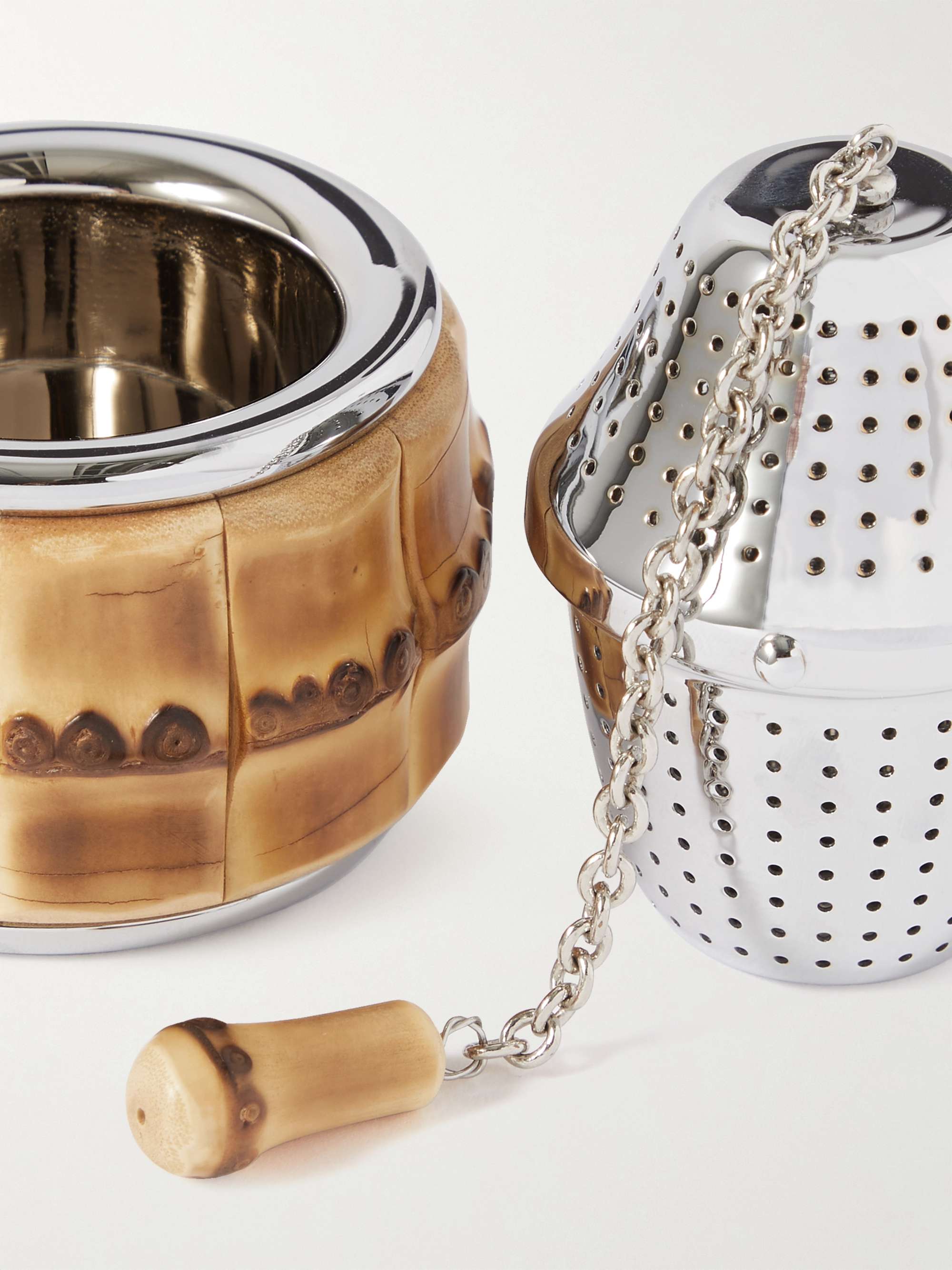 LORENZI MILANO Bamboo and Chrome-Plated Tea Infuser