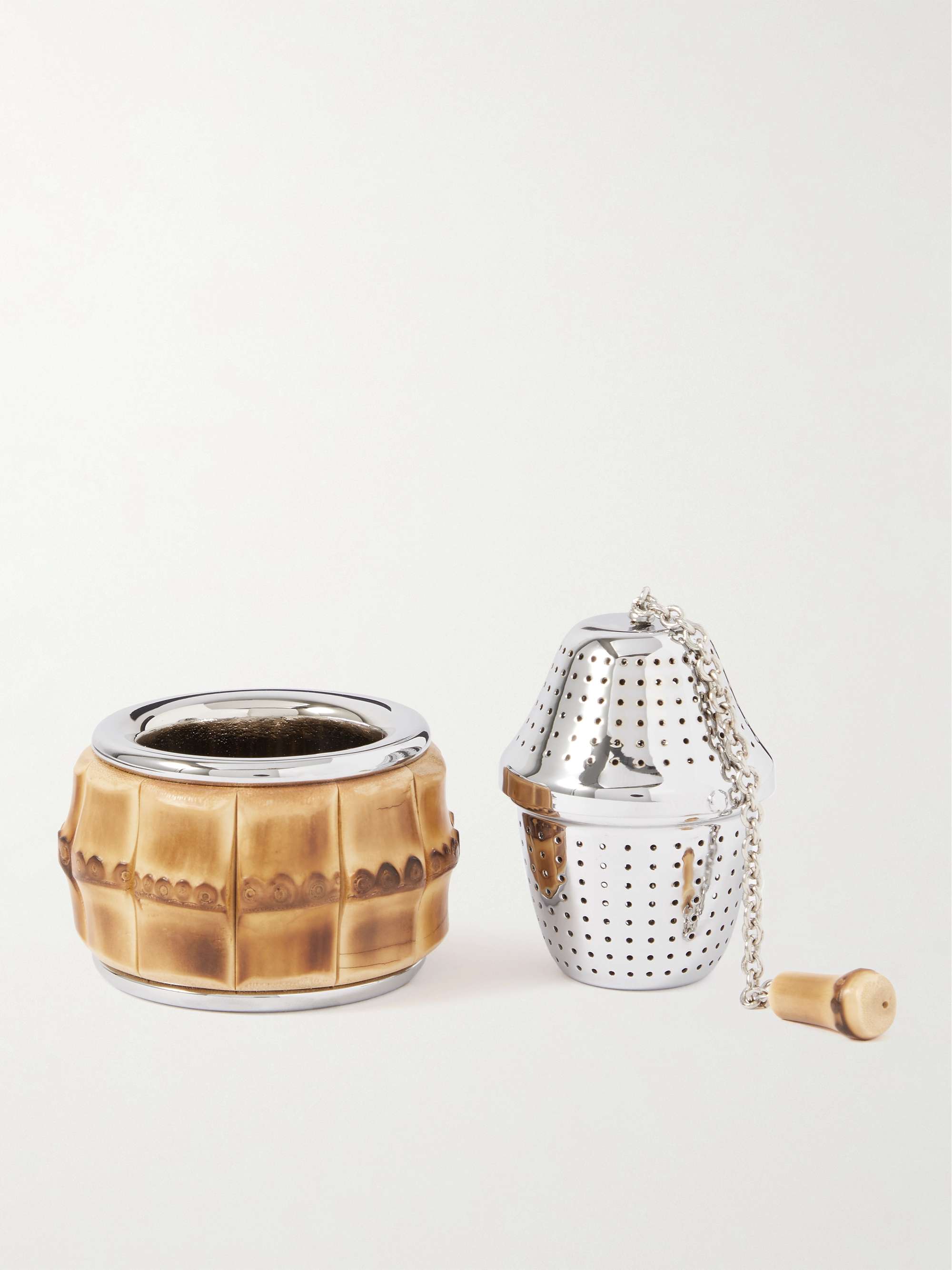 LORENZI MILANO Bamboo and Chrome-Plated Tea Infuser