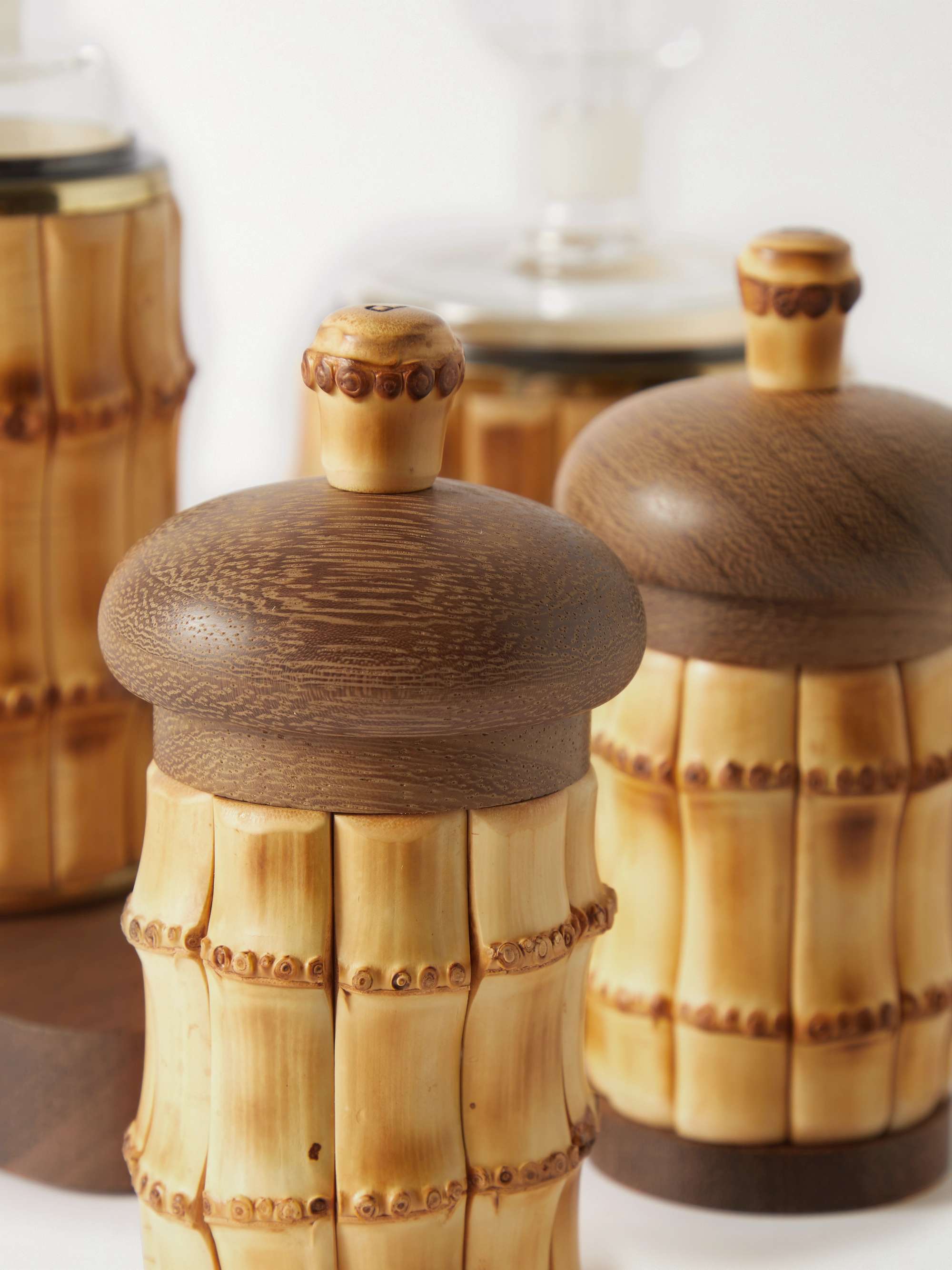 LORENZI MILANO Brass, Bamboo and Iroko Cruet Set