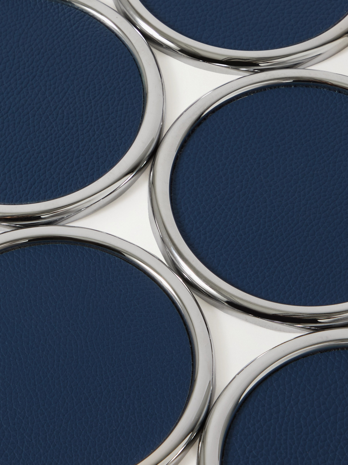 Set of Six Chrome-Plated, Bamboo and Full-Grain Leather Coasters — 2