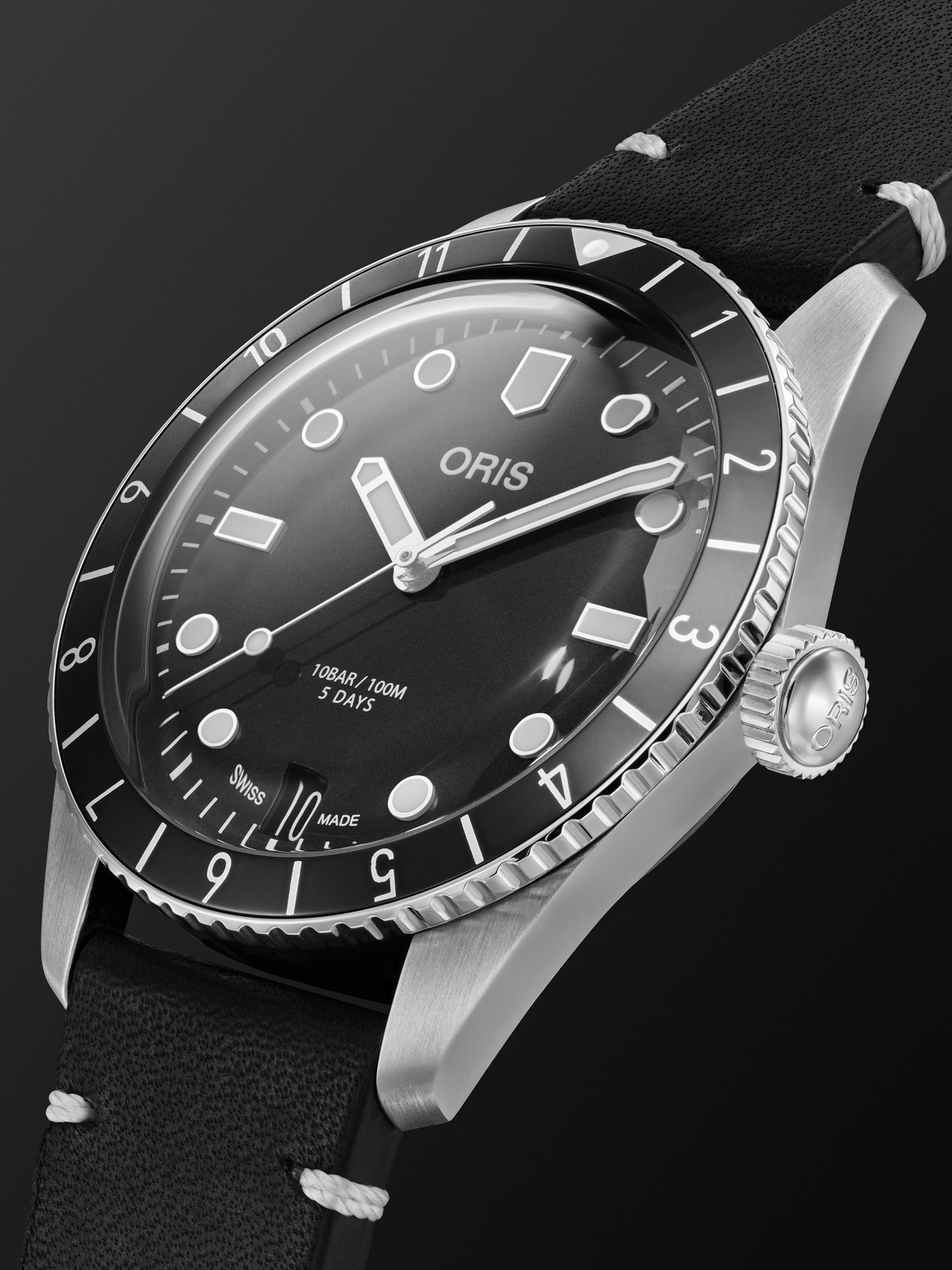 Shop Oris Divers Sixty-five Automatic 40mm Stainless Steel And Leather Watch, Ref. No. 01 400 7772 4054-07 5 2 In Black