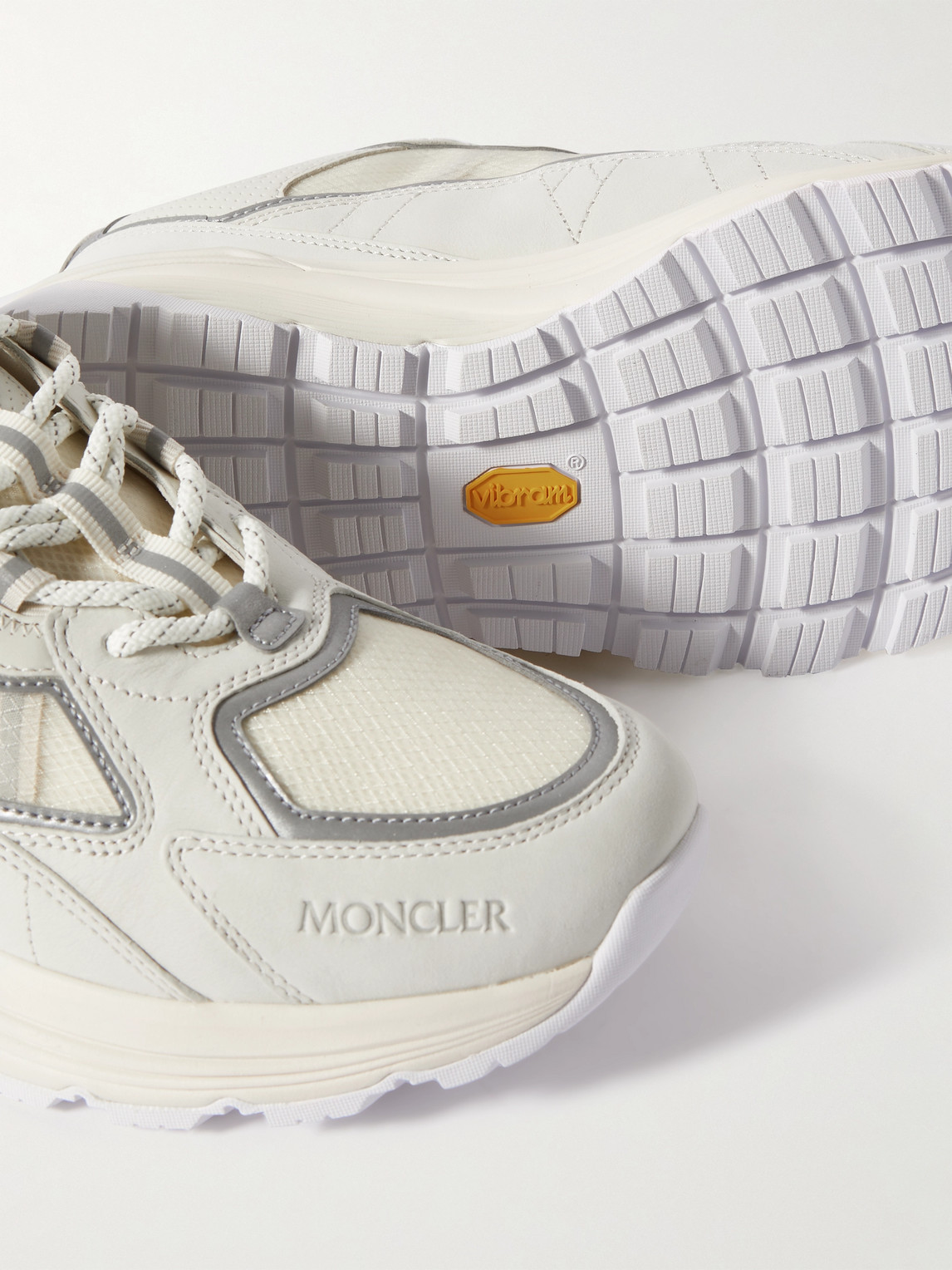 Shop Moncler Lite Runner Leather And Mesh Sneakers In White