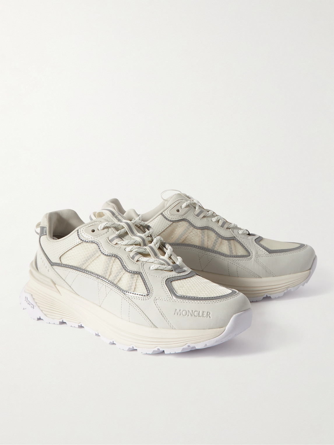 Shop Moncler Lite Runner Leather And Mesh Sneakers In White