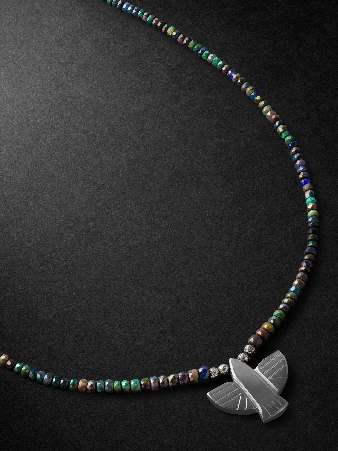 Jacquie Aiche Thunderbird Rhodium-plated, Hematite And Opal Beaded Necklace In Black