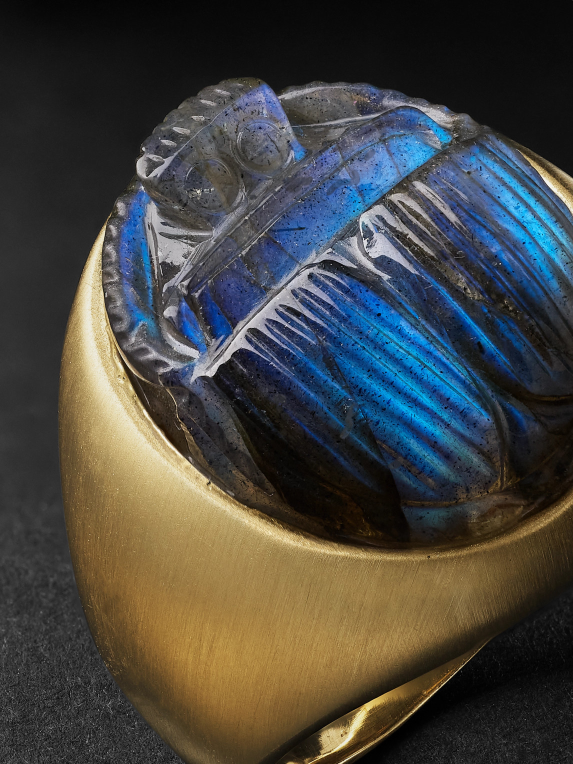 Shop Jacquie Aiche Brushed Gold Labradorite Signet Ring In Blue