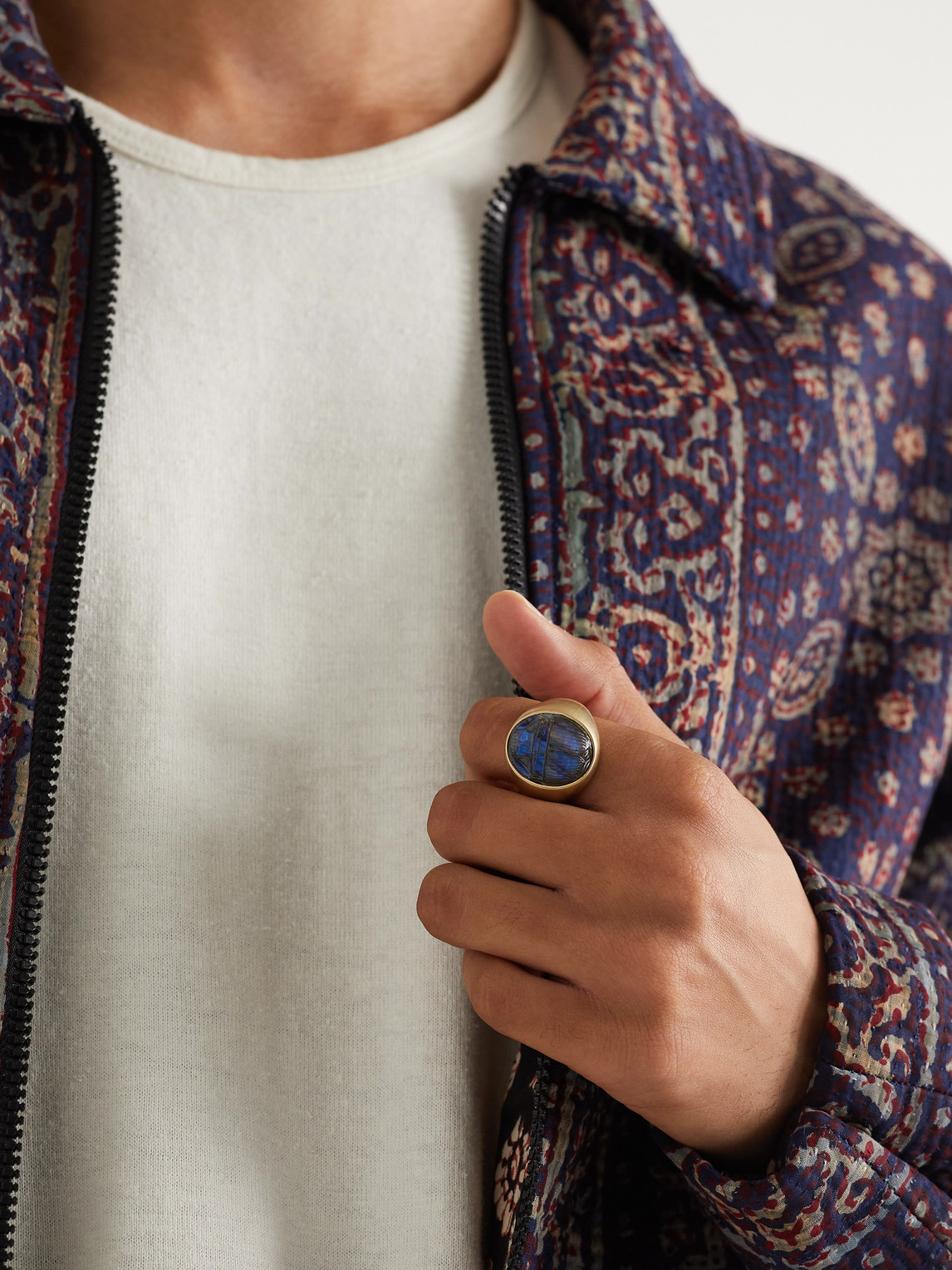 Shop Jacquie Aiche Brushed Gold Labradorite Signet Ring In Blue