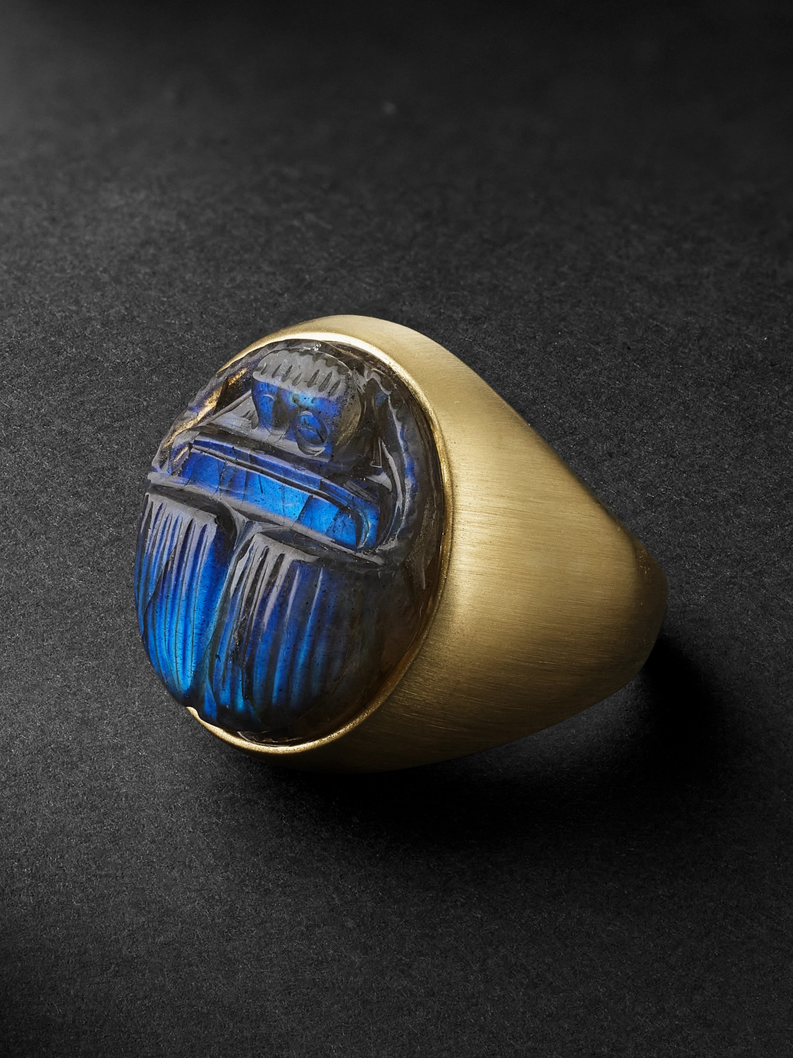 Brushed Gold Labradorite Signet Ring