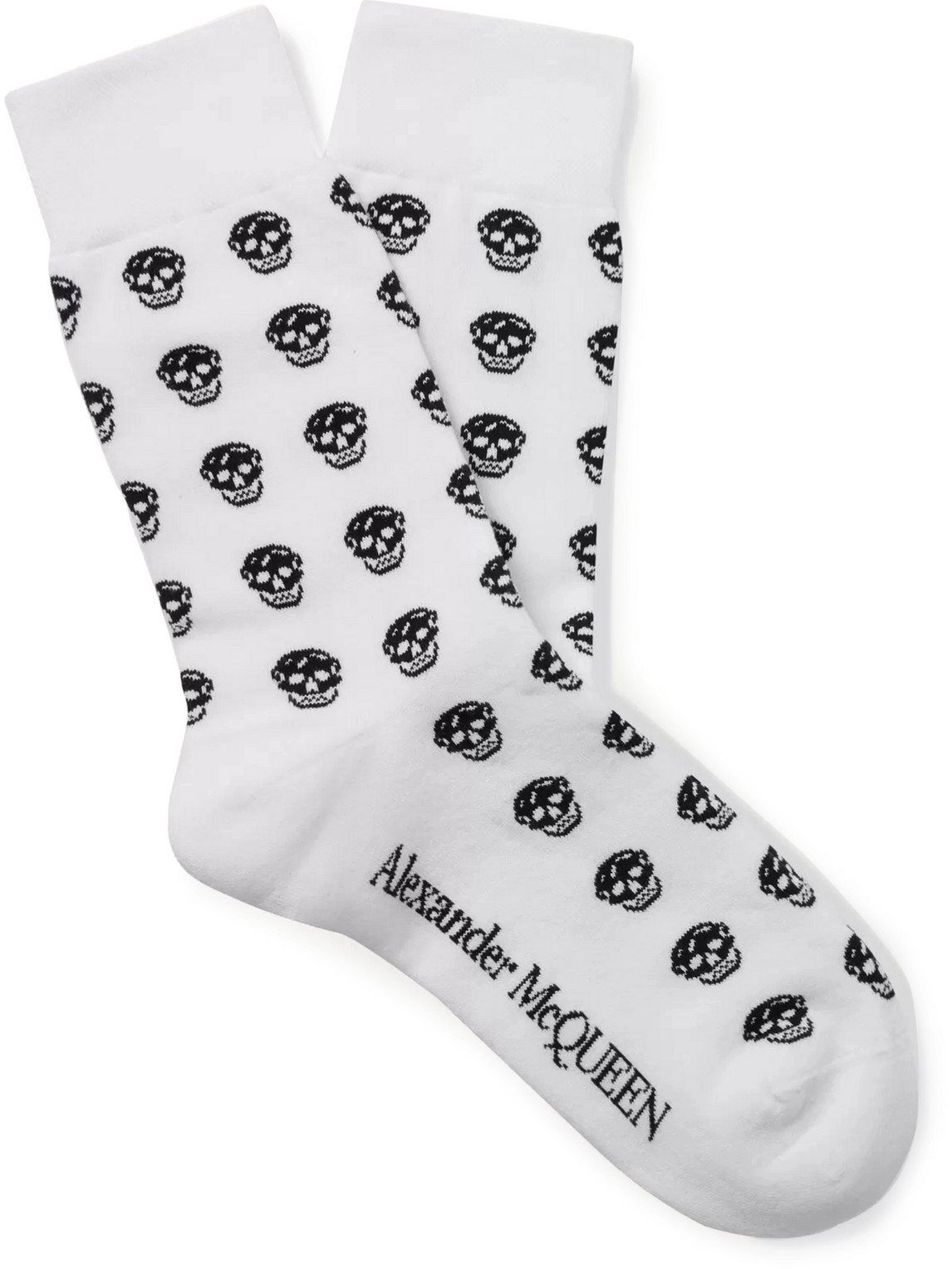 Shop Alexander Mcqueen Skull-intarsia Cotton-blend Socks In White