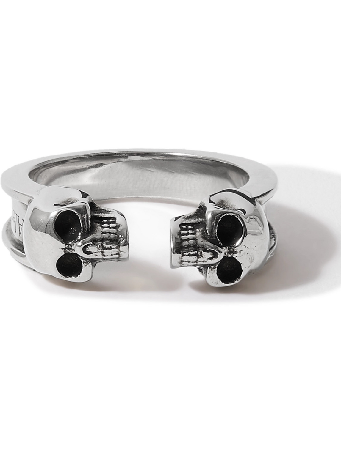 Shop Alexander Mcqueen Skull Burnished Silver-tone Ring