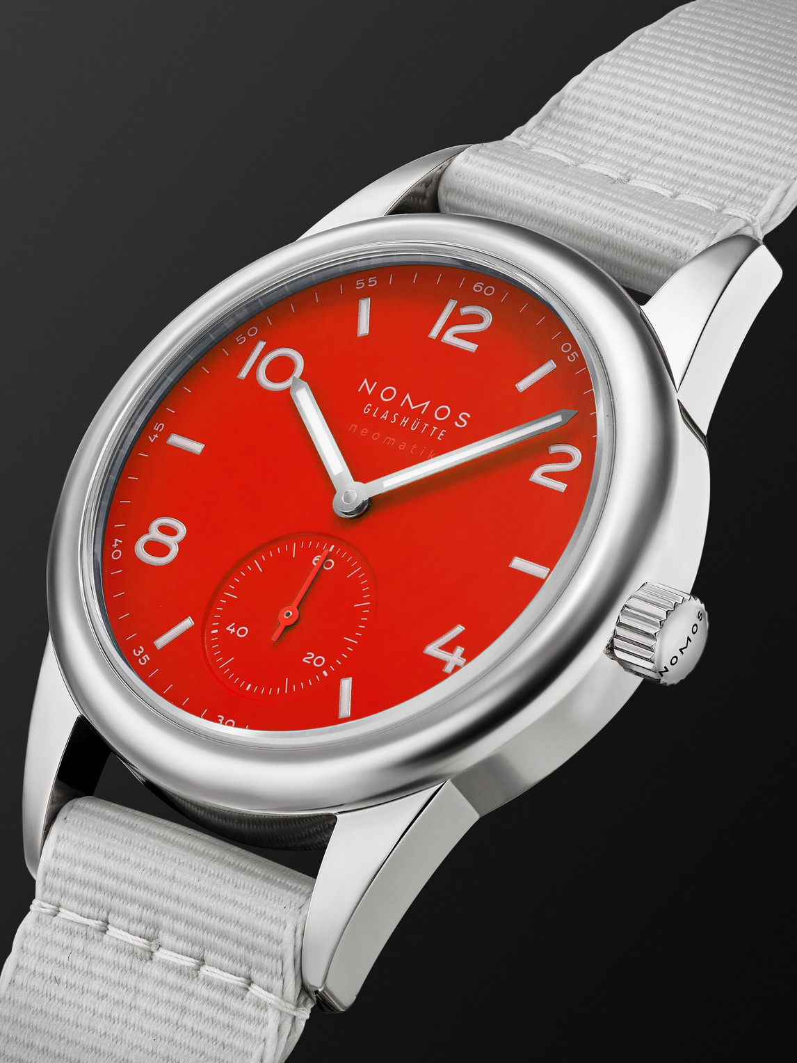 Shop Nomos Glashütte Club Neomatik Automatic 37mm Stainless Steel And Webbing Watch, Ref. No. 743 In Red