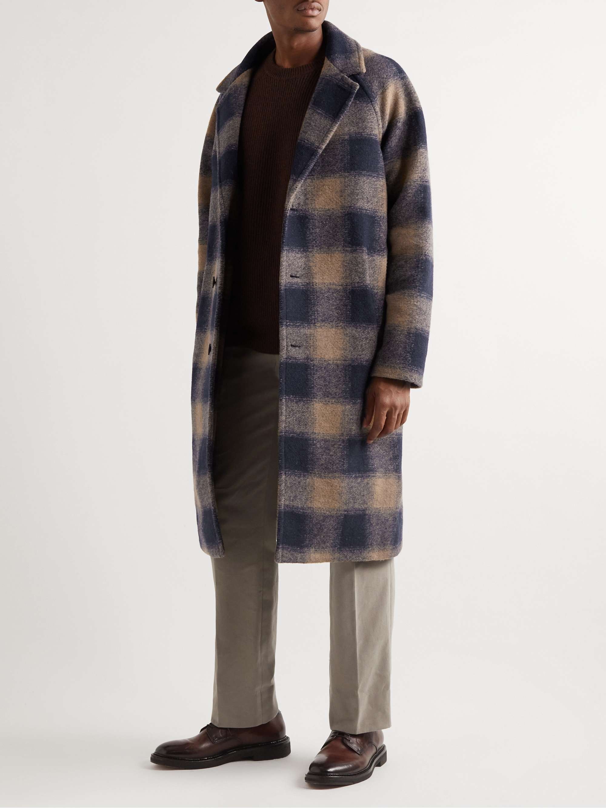 MR P. Checked Wool-Blend Felt Coat