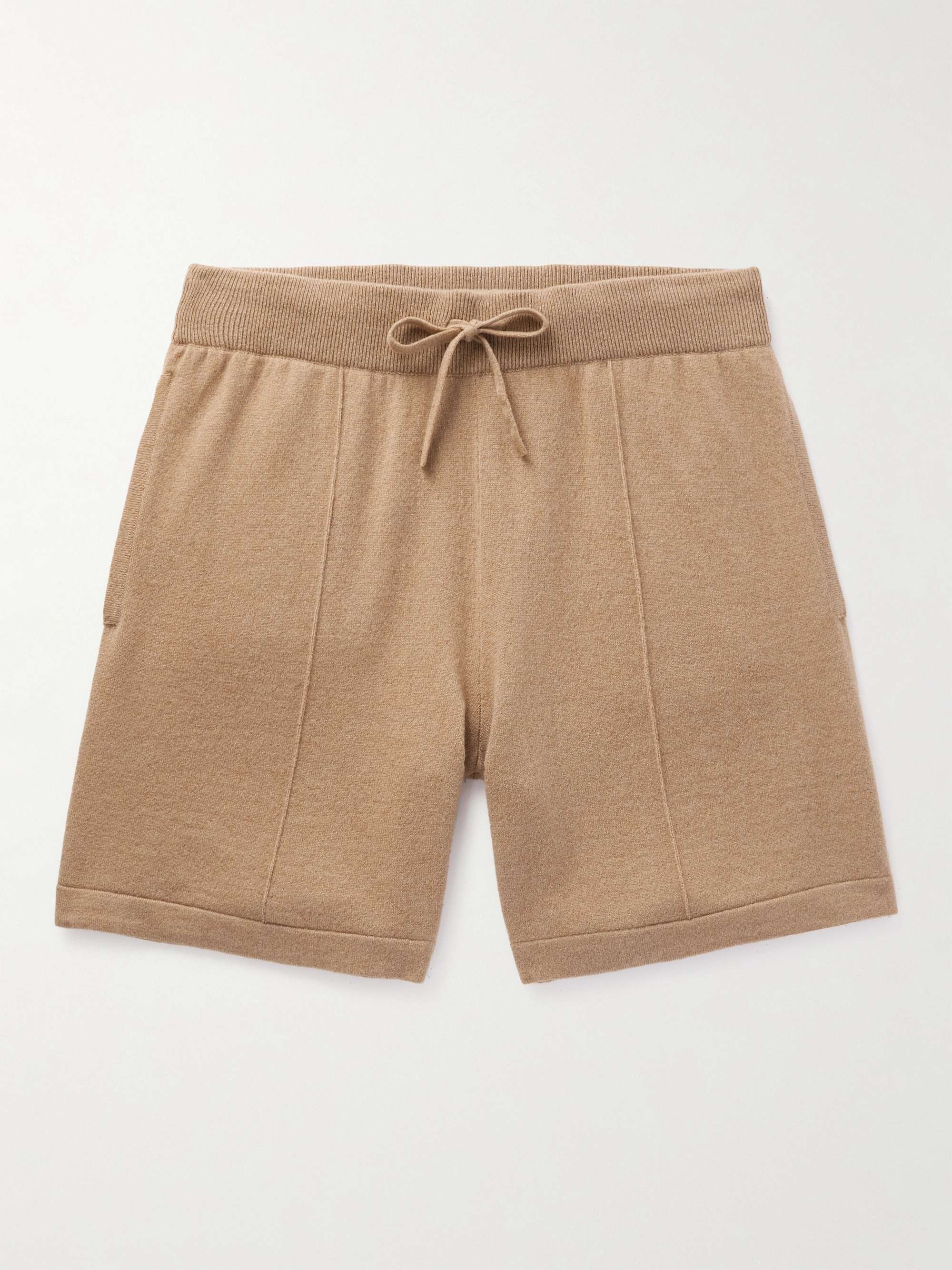 Straight-Leg Pintucked Wool and Cashmere-Blend Drawstring Shorts