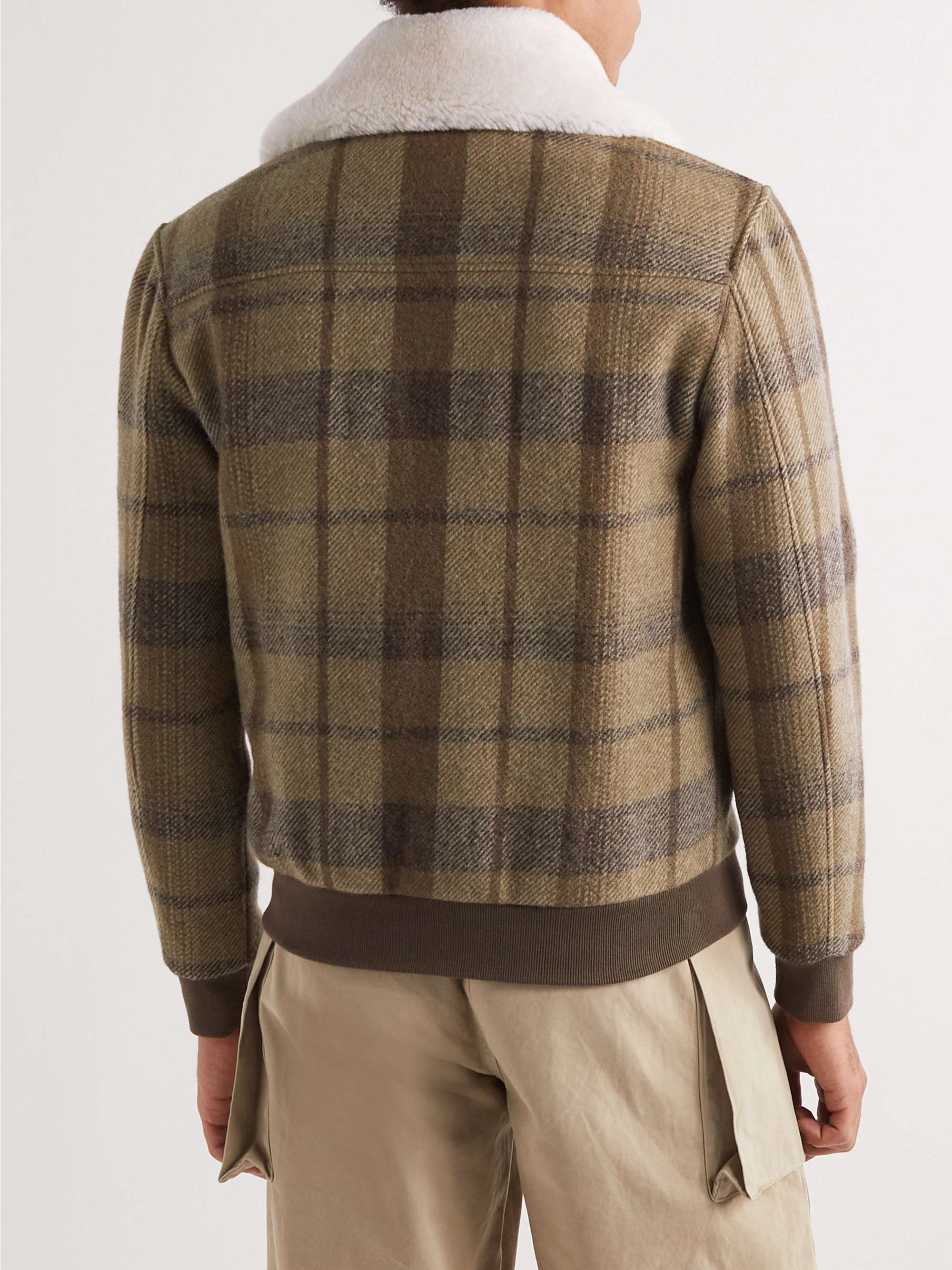 MR P. Checked Shearling-Trimmed Virgin Wool Blouson Jacket