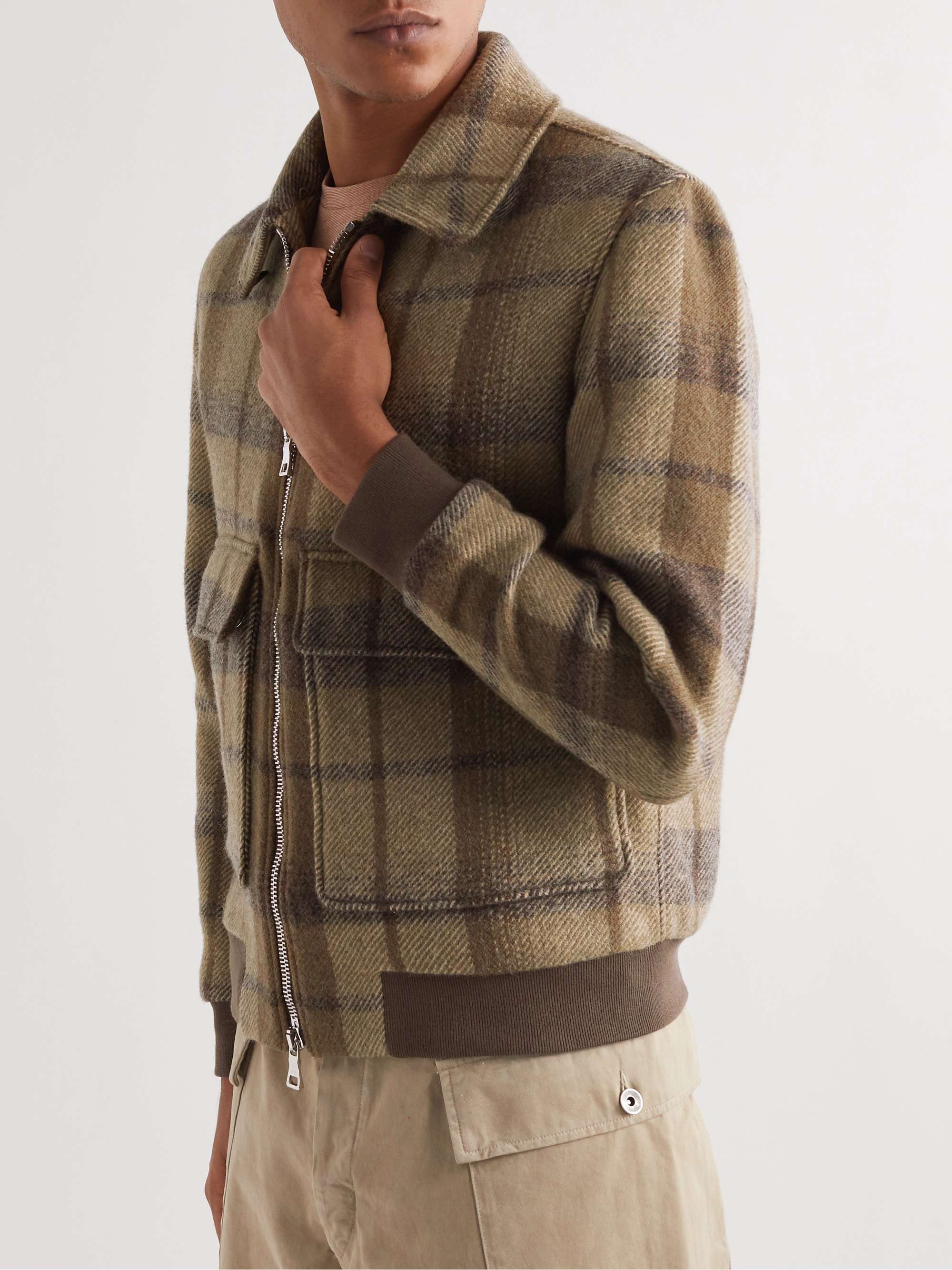 MR P. Checked Shearling-Trimmed Virgin Wool Blouson Jacket