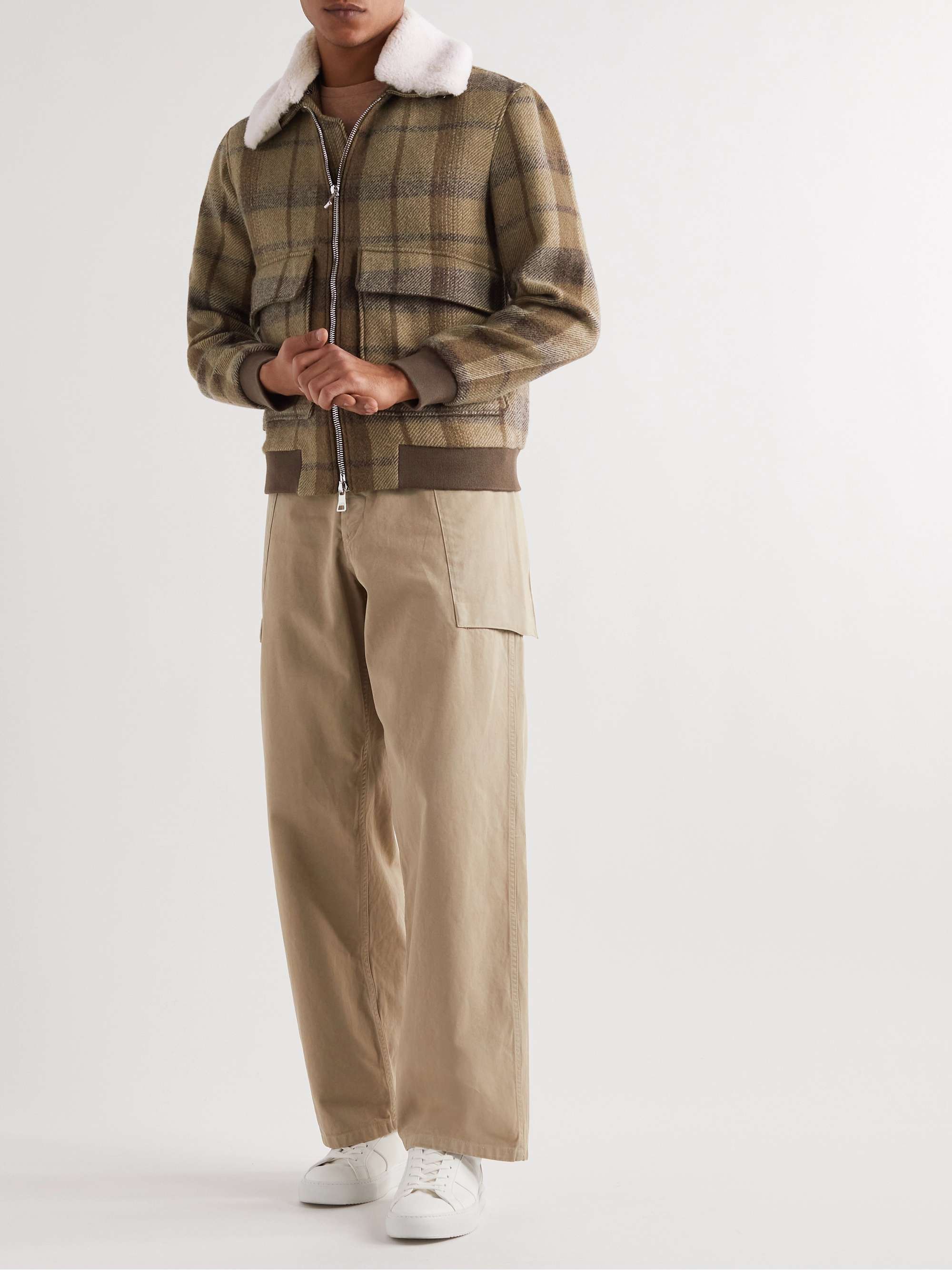 MR P. Checked Shearling-Trimmed Virgin Wool Blouson Jacket