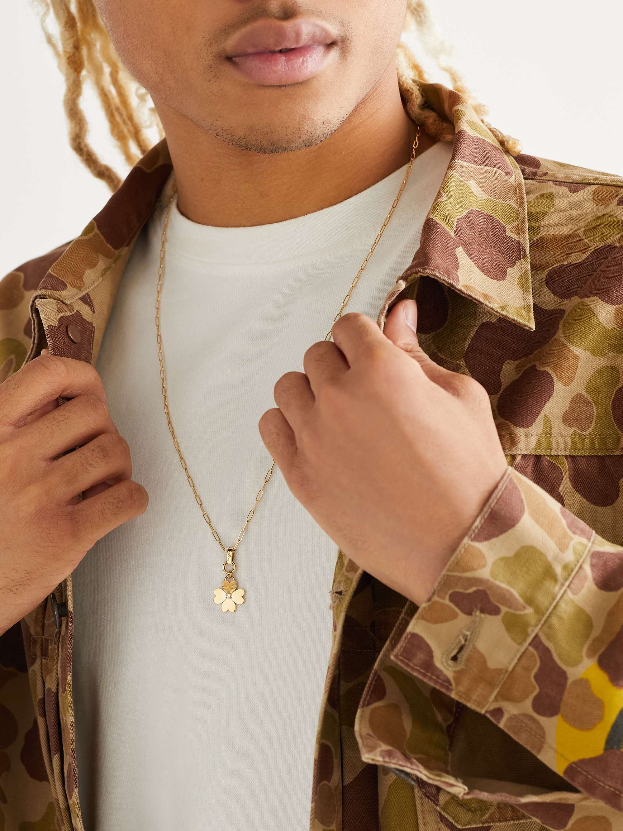 FOUNDRAE Super Fine Clip Slide Chain and Mini Four Heart Clover Gold Diamond Pendant Necklace