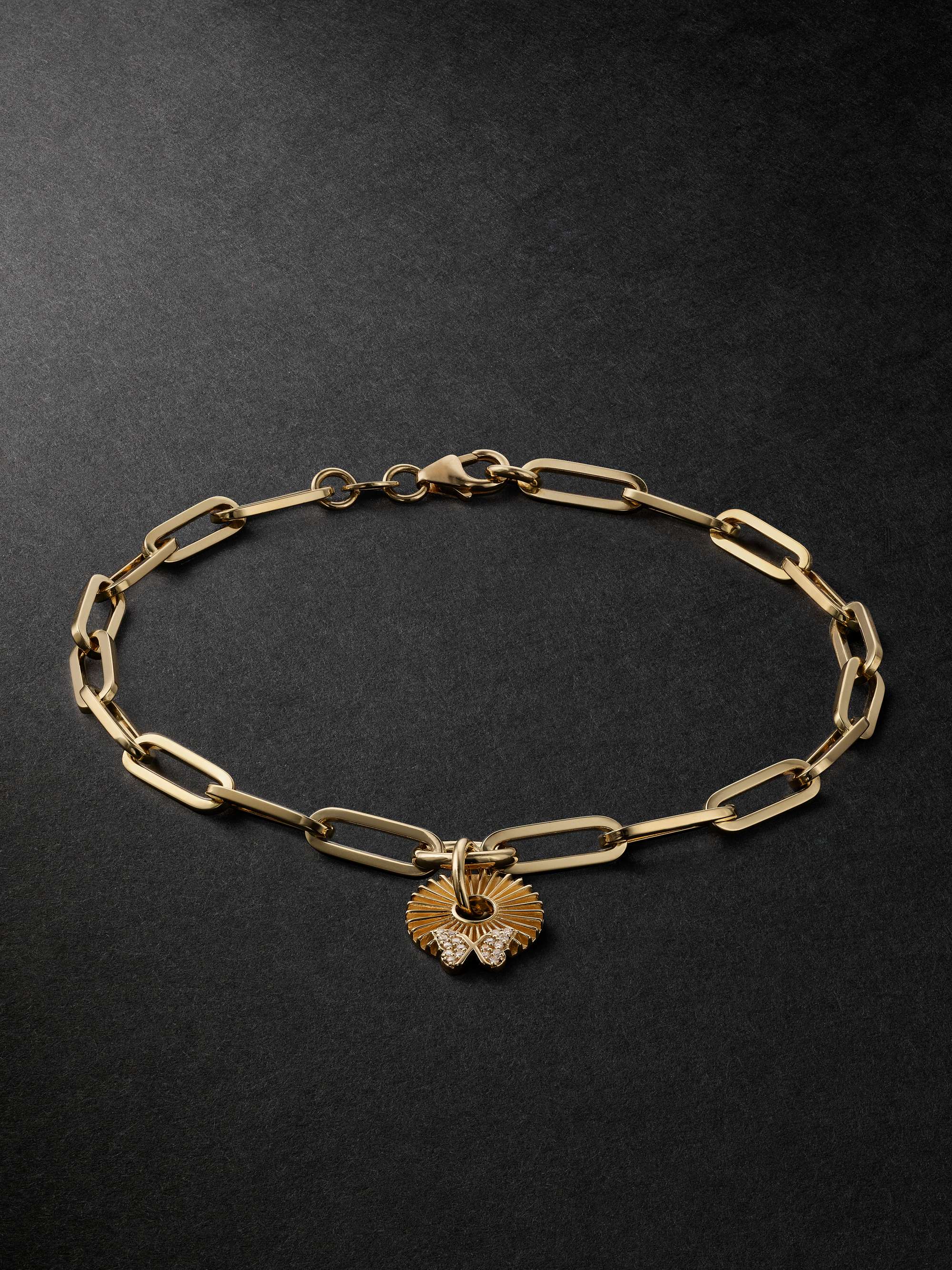 Classic Fob Clip Chain and Butterfly Disk Gold Diamond Bracelet