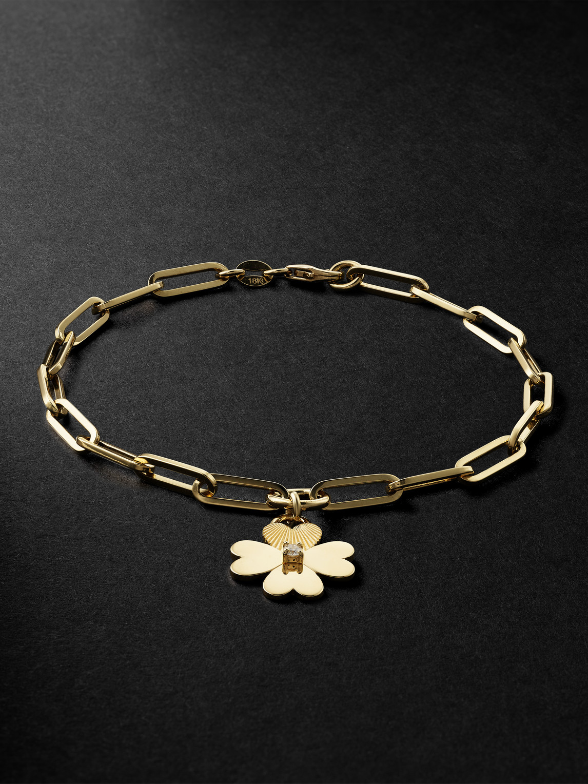 Foundrae Classic Fob Clip Chain And Four Heart Clover Gold Diamond Bracelet