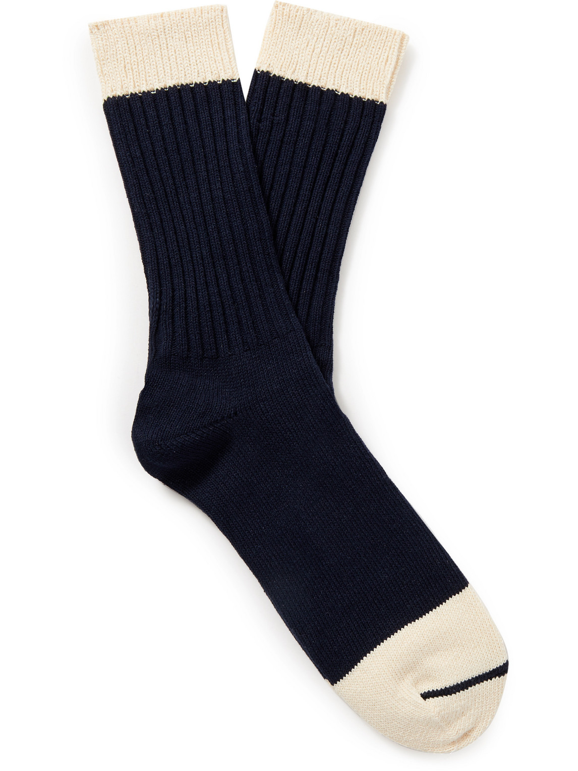 Mr P Two-tone Recycled Cotton-blend Socks In Blue