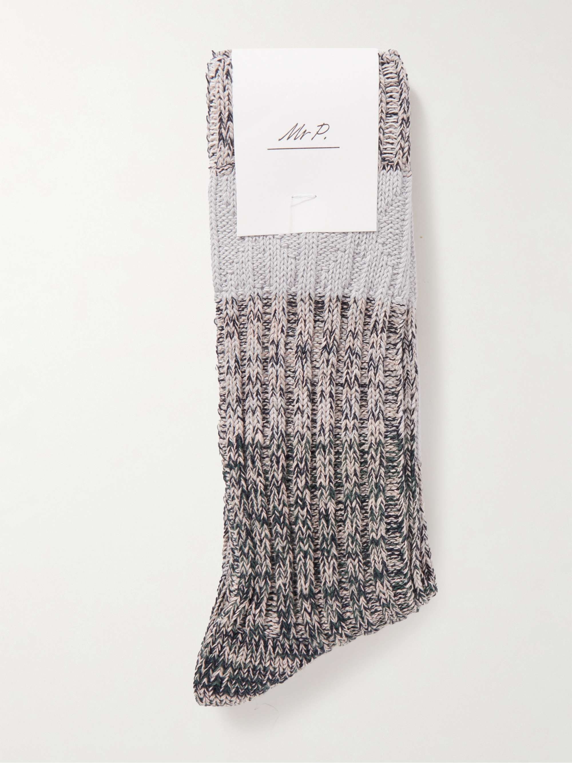 MR P. Two-Tone Ribbed Cotton-Blend Socks