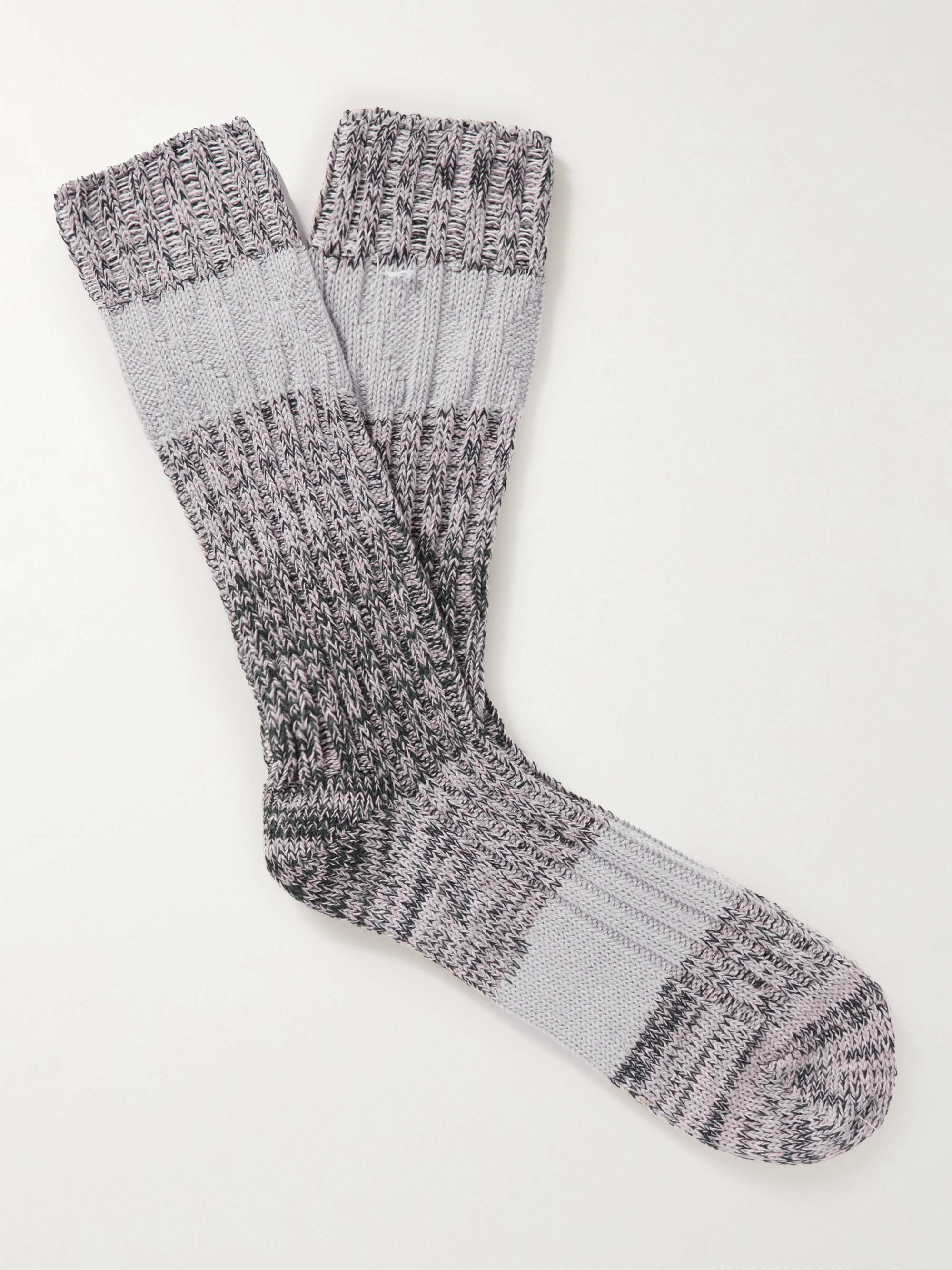 MR P. Two-Tone Ribbed Cotton-Blend Socks