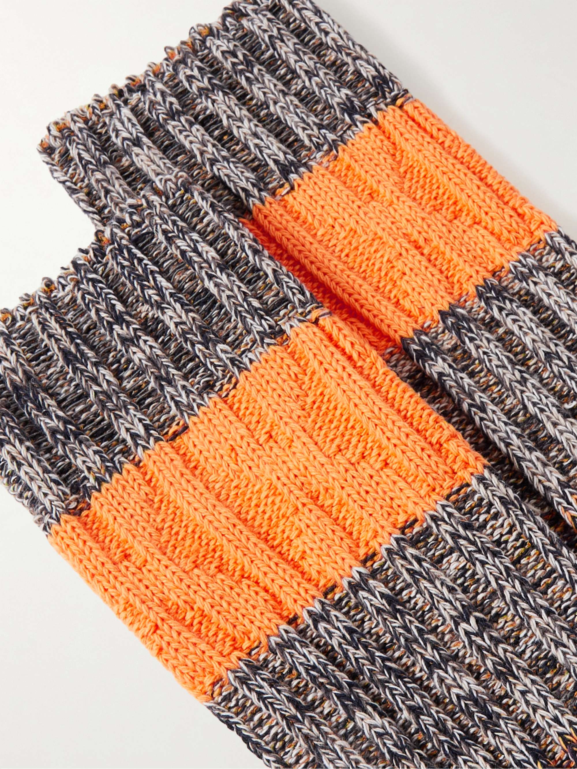 MR P. Two-Tone Ribbed Cotton-Blend Socks