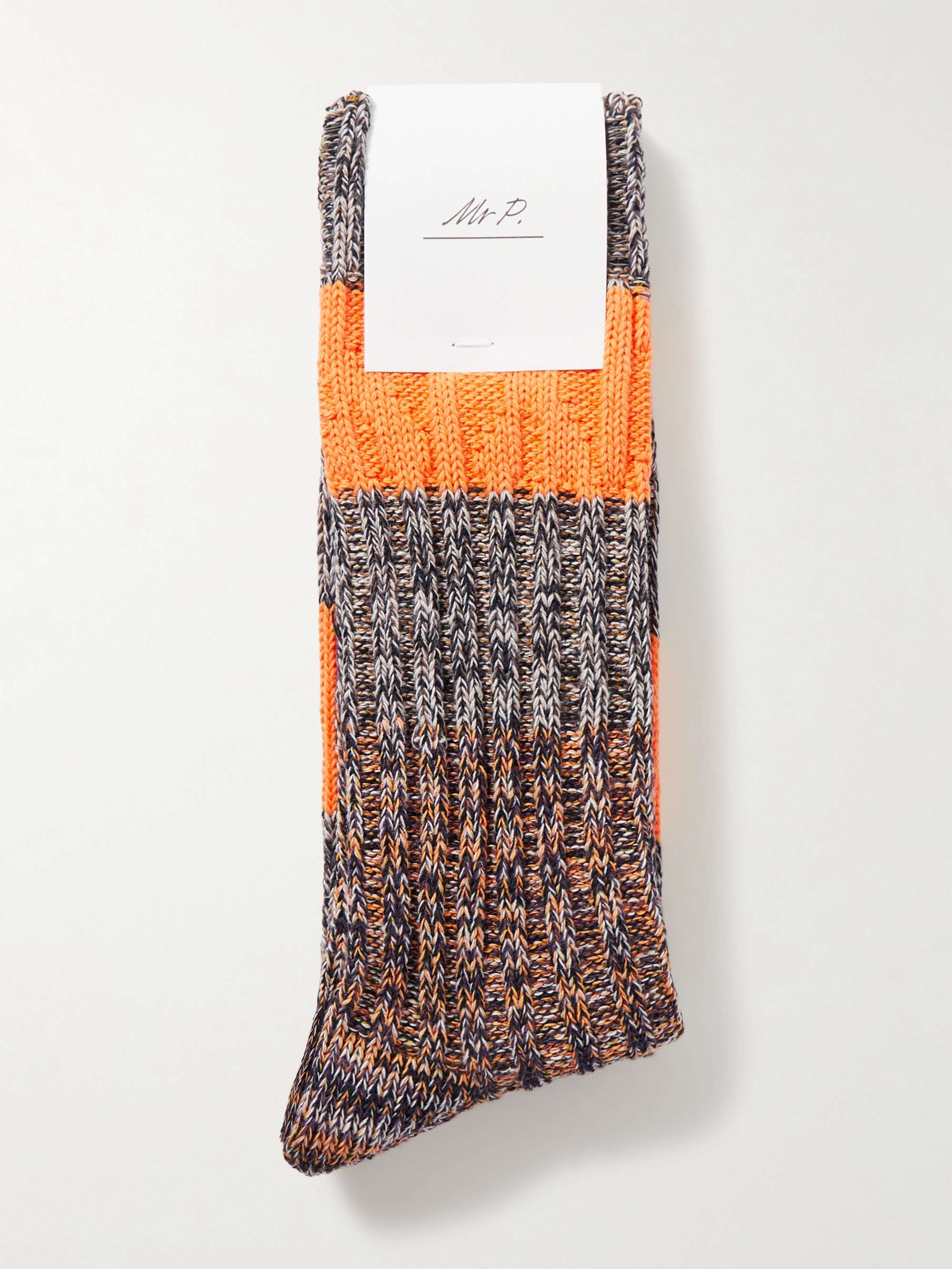 MR P. Two-Tone Ribbed Cotton-Blend Socks
