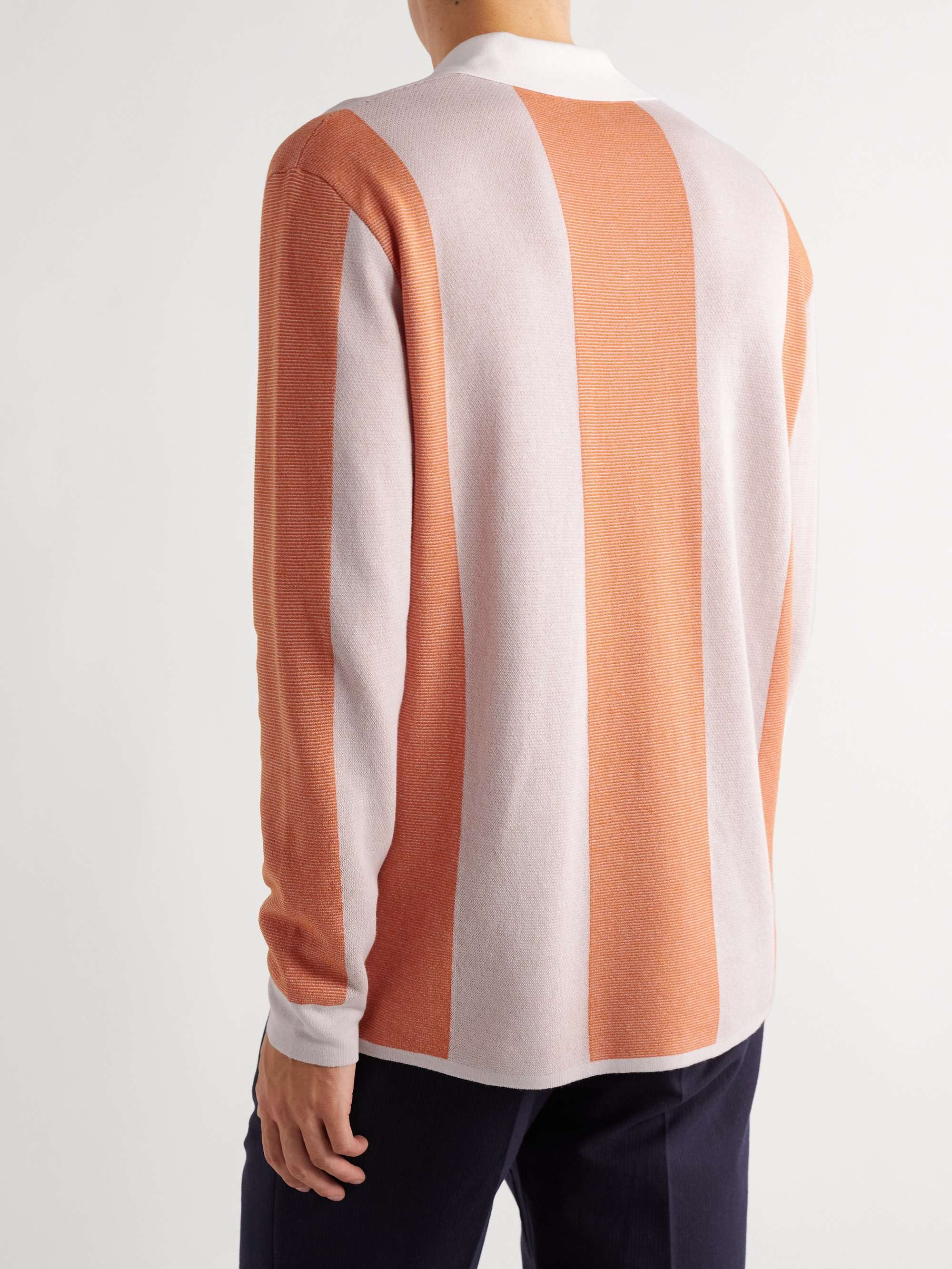 MR P. Striped Two-Tone Honeycomb-Knit Cotton-Blend Polo Shirt