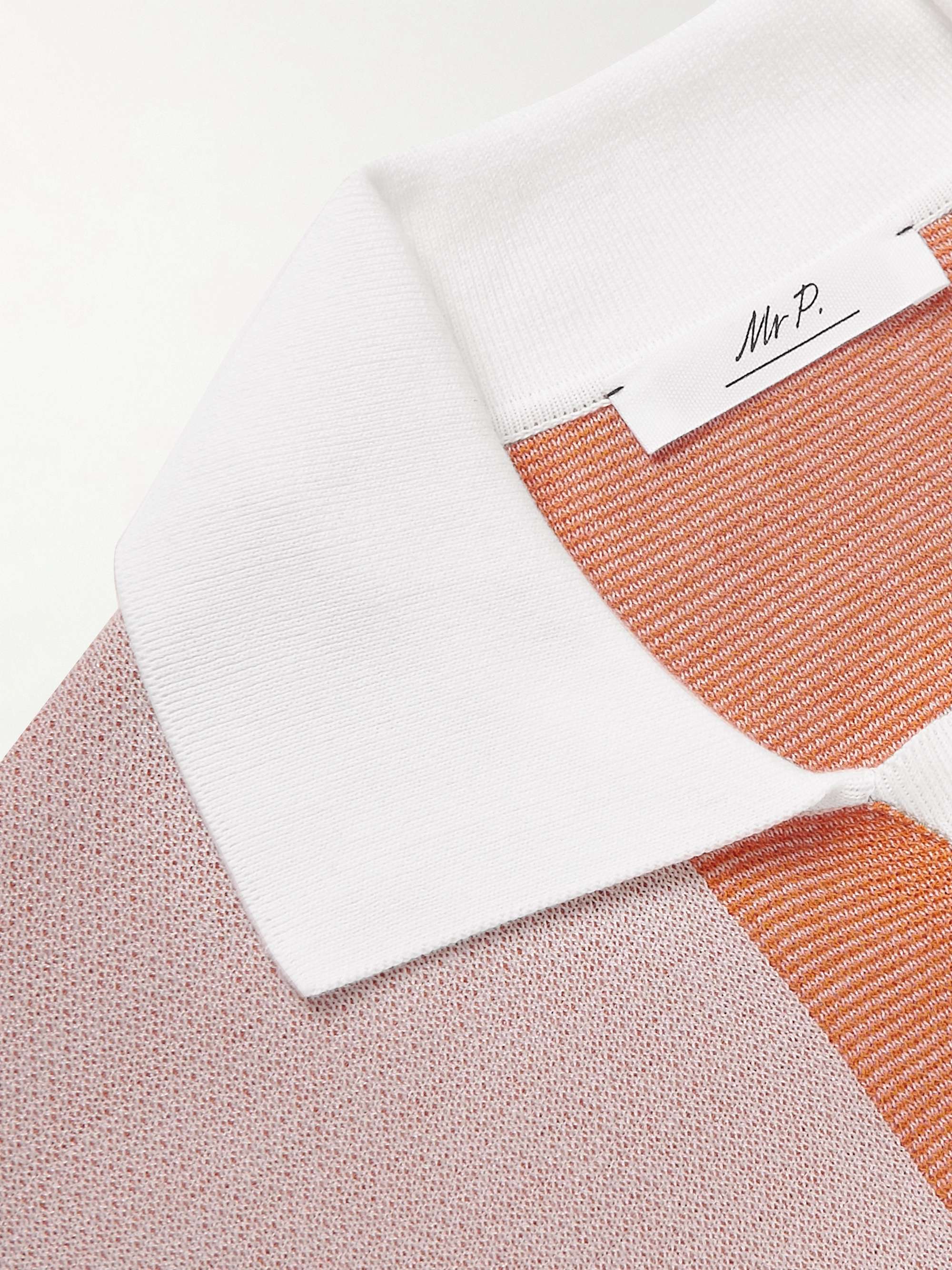 MR P. Striped Two-Tone Honeycomb-Knit Cotton-Blend Polo Shirt