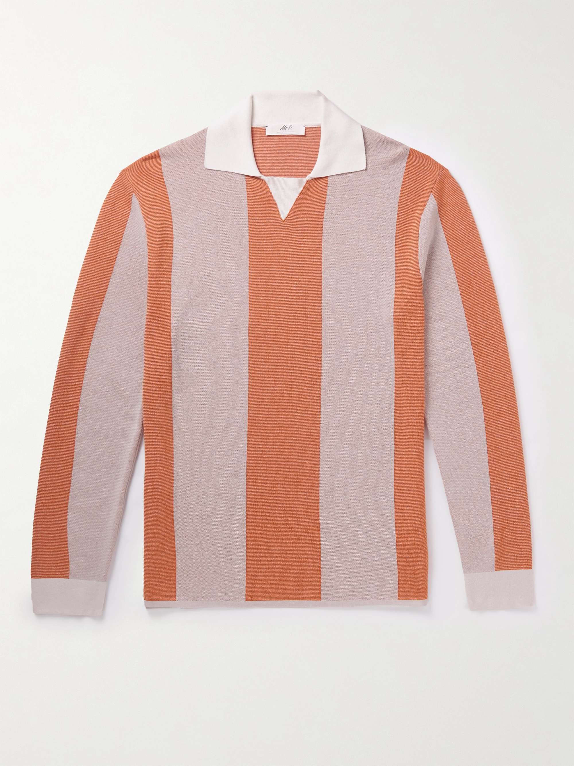 MR P. Striped Two-Tone Honeycomb-Knit Cotton-Blend Polo Shirt