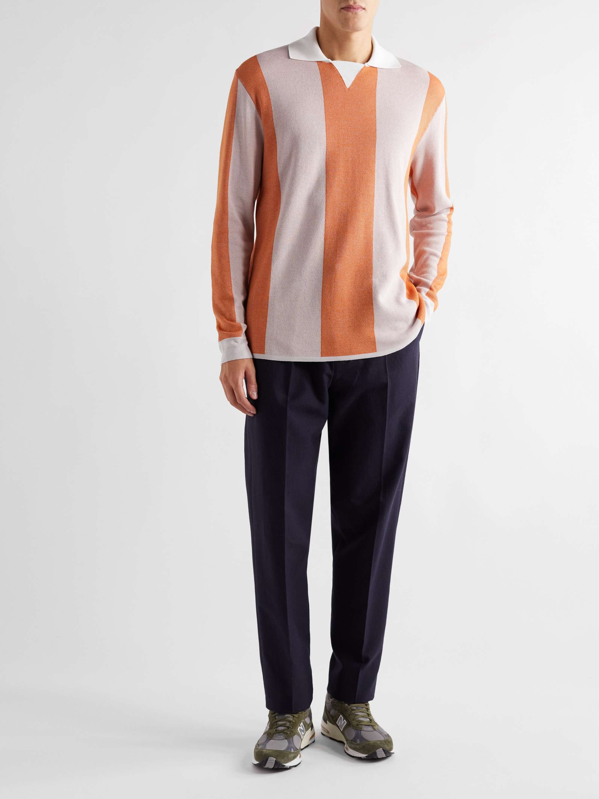 MR P. Striped Two-Tone Honeycomb-Knit Cotton-Blend Polo Shirt