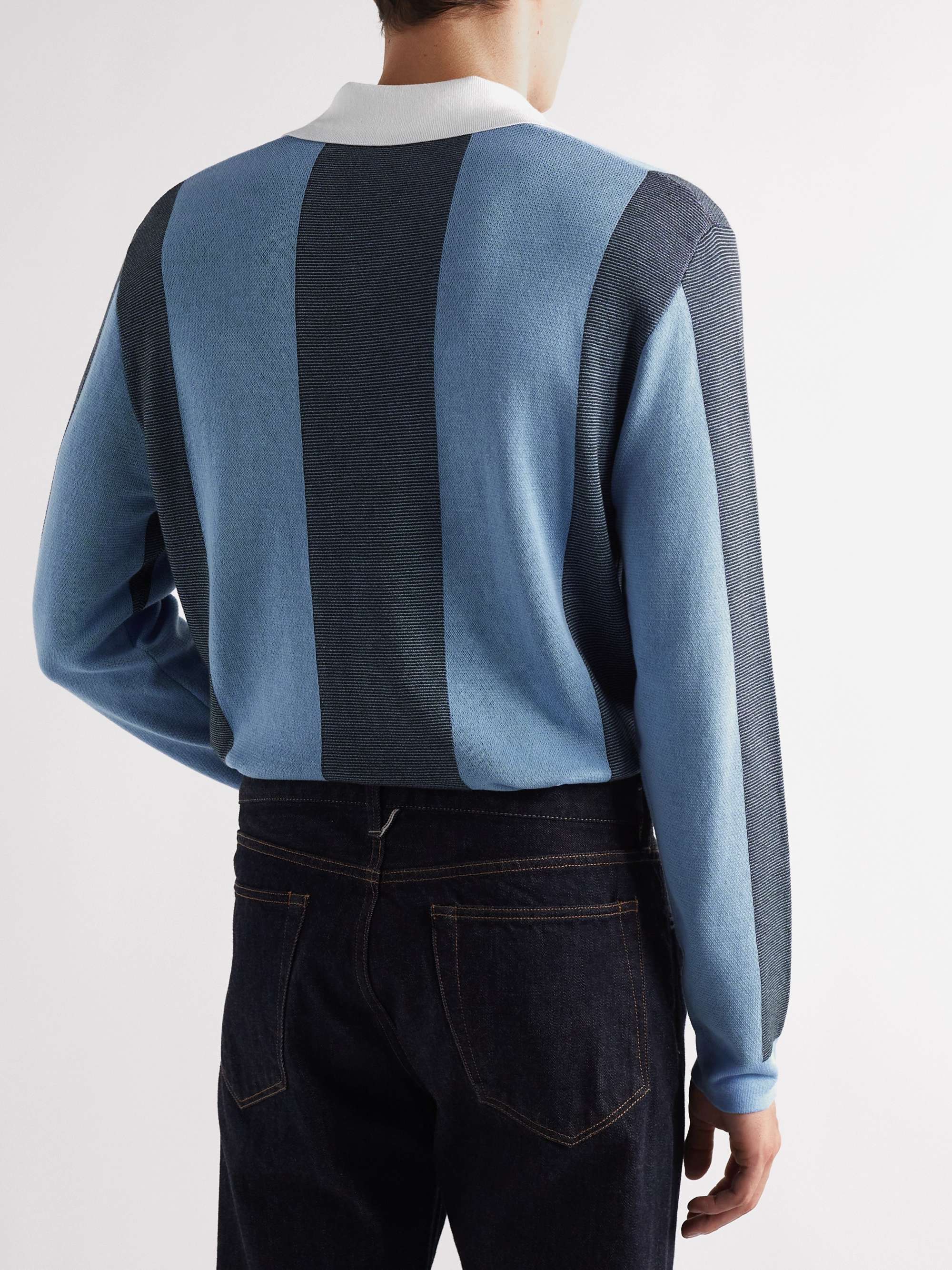 MR P. Striped Two-Tone Honeycomb-Knit Cotton-Blend Polo Shirt