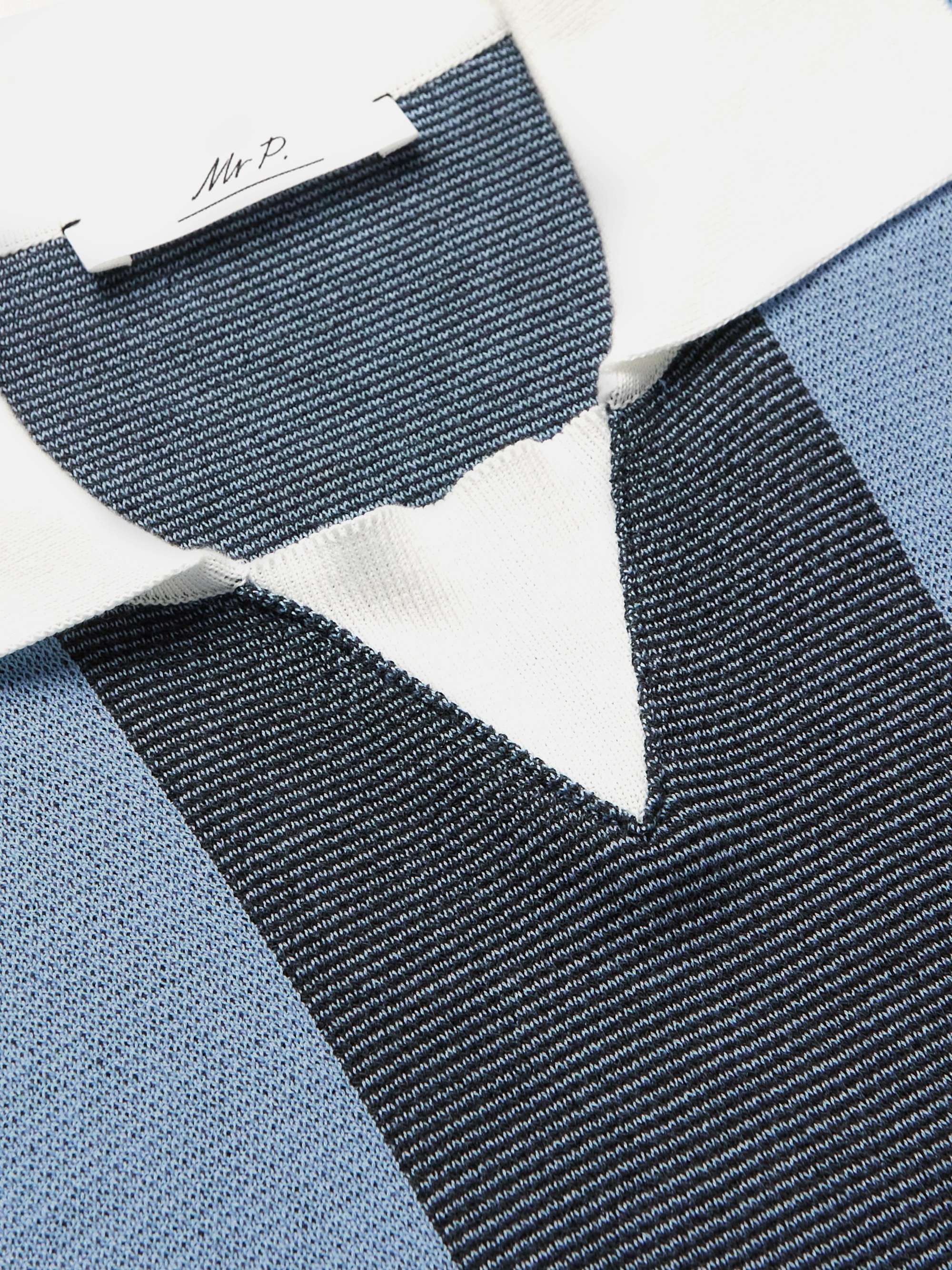 MR P. Striped Two-Tone Honeycomb-Knit Cotton-Blend Polo Shirt