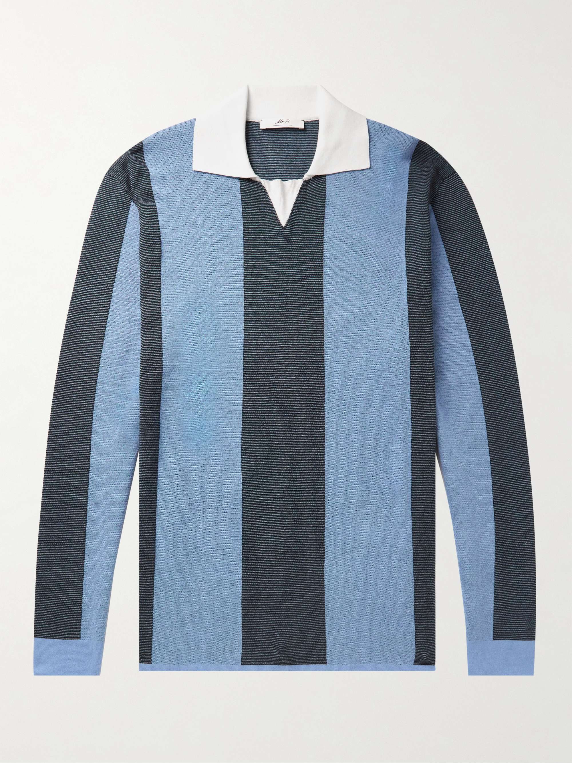 MR P. Striped Two-Tone Honeycomb-Knit Cotton-Blend Polo Shirt
