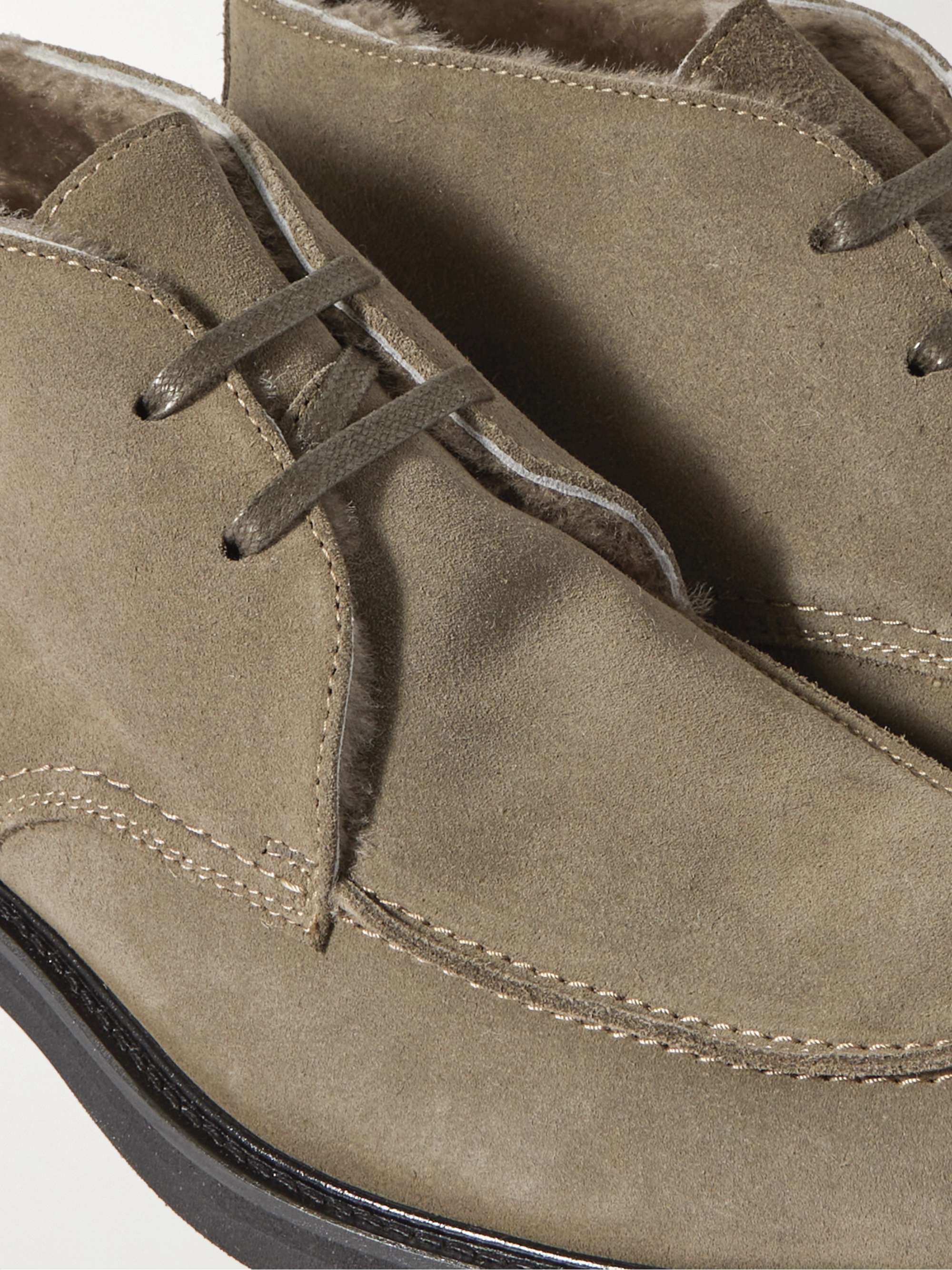 MR P. Andrew Split-Toe Shearling-Lined Waxed-Suede Chukka Boots