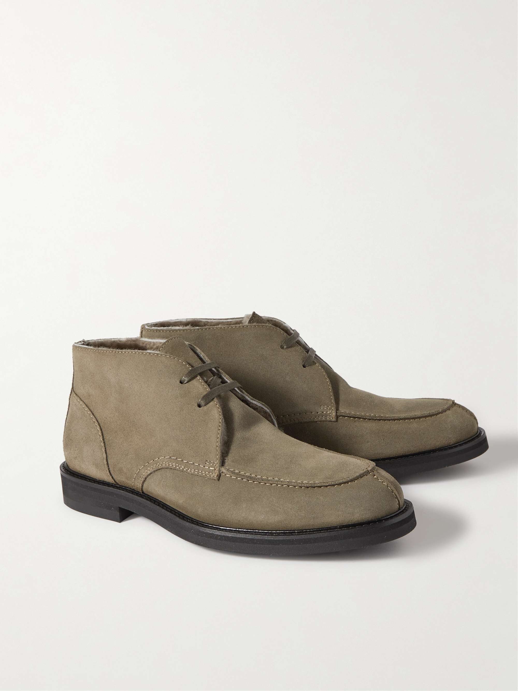 MR P. Andrew Split-Toe Shearling-Lined Waxed-Suede Chukka Boots