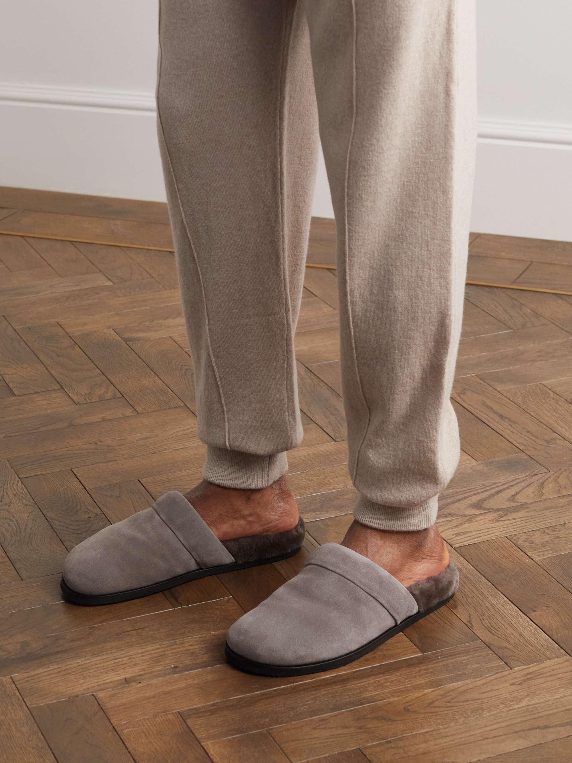 MR P. David Shearling-Lined Suede Slippers