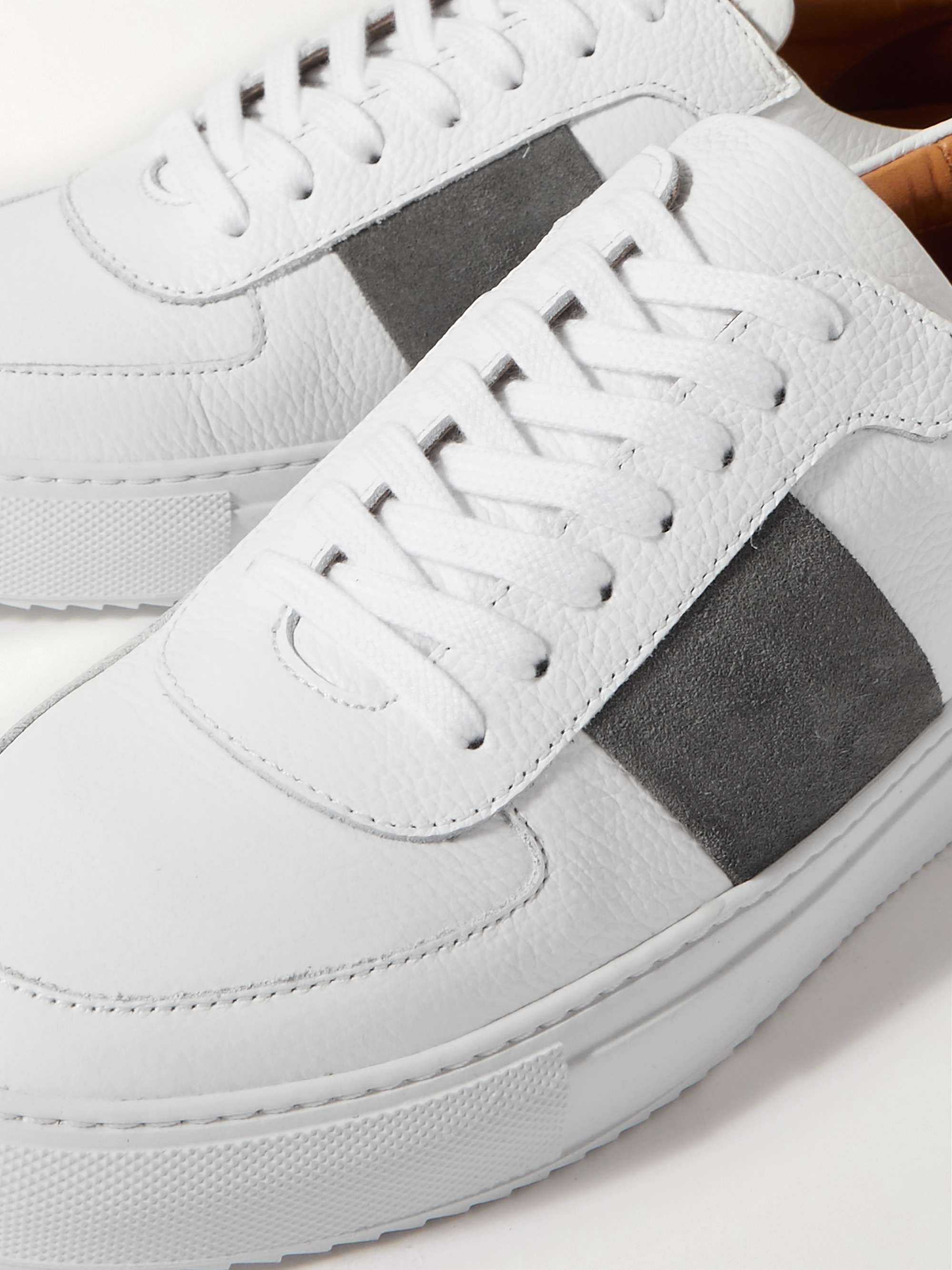 MR P. Larry Pebble-Grain Leather and Suede Sneakers