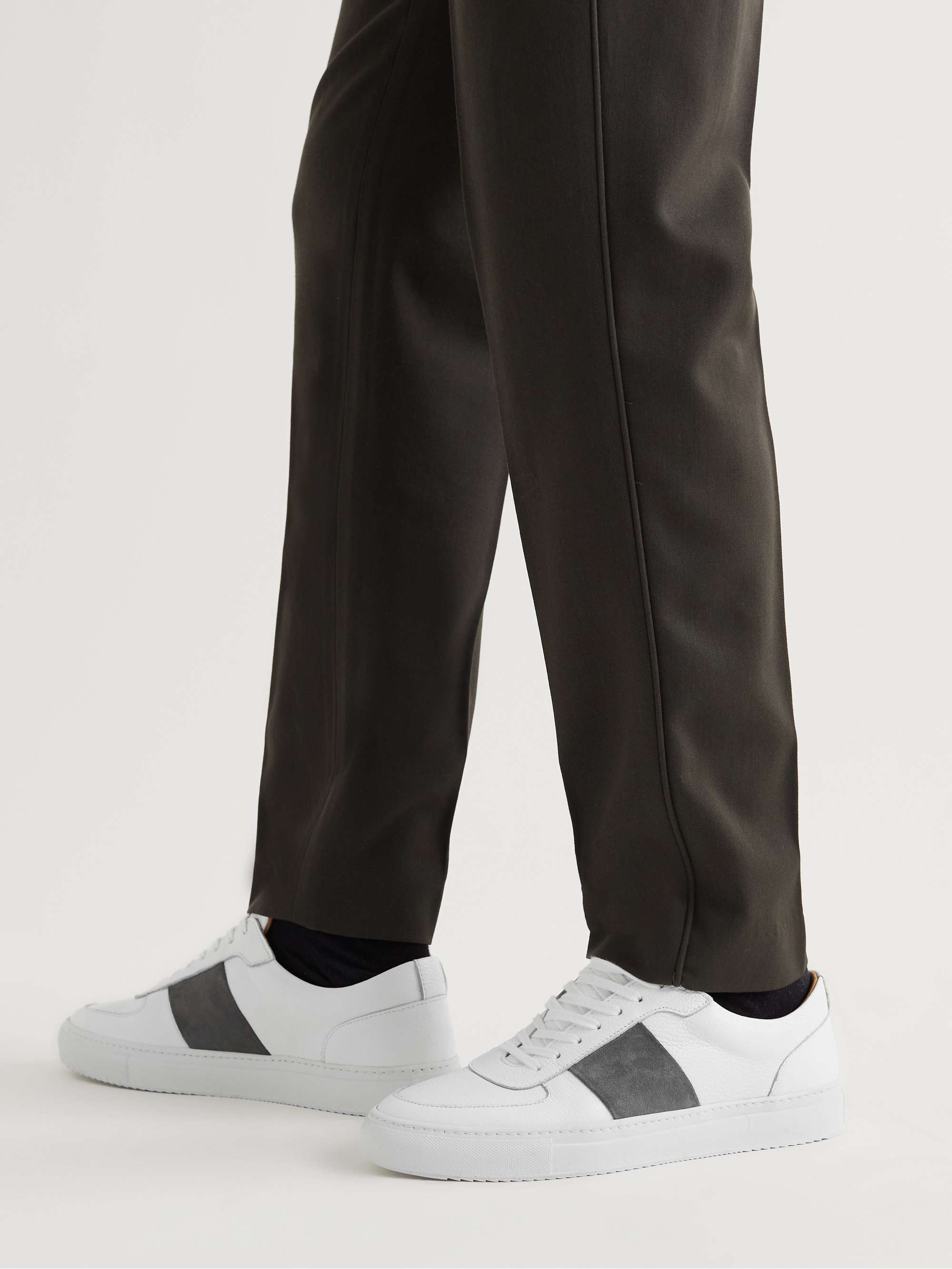 MR P. Larry Pebble-Grain Leather and Suede Sneakers