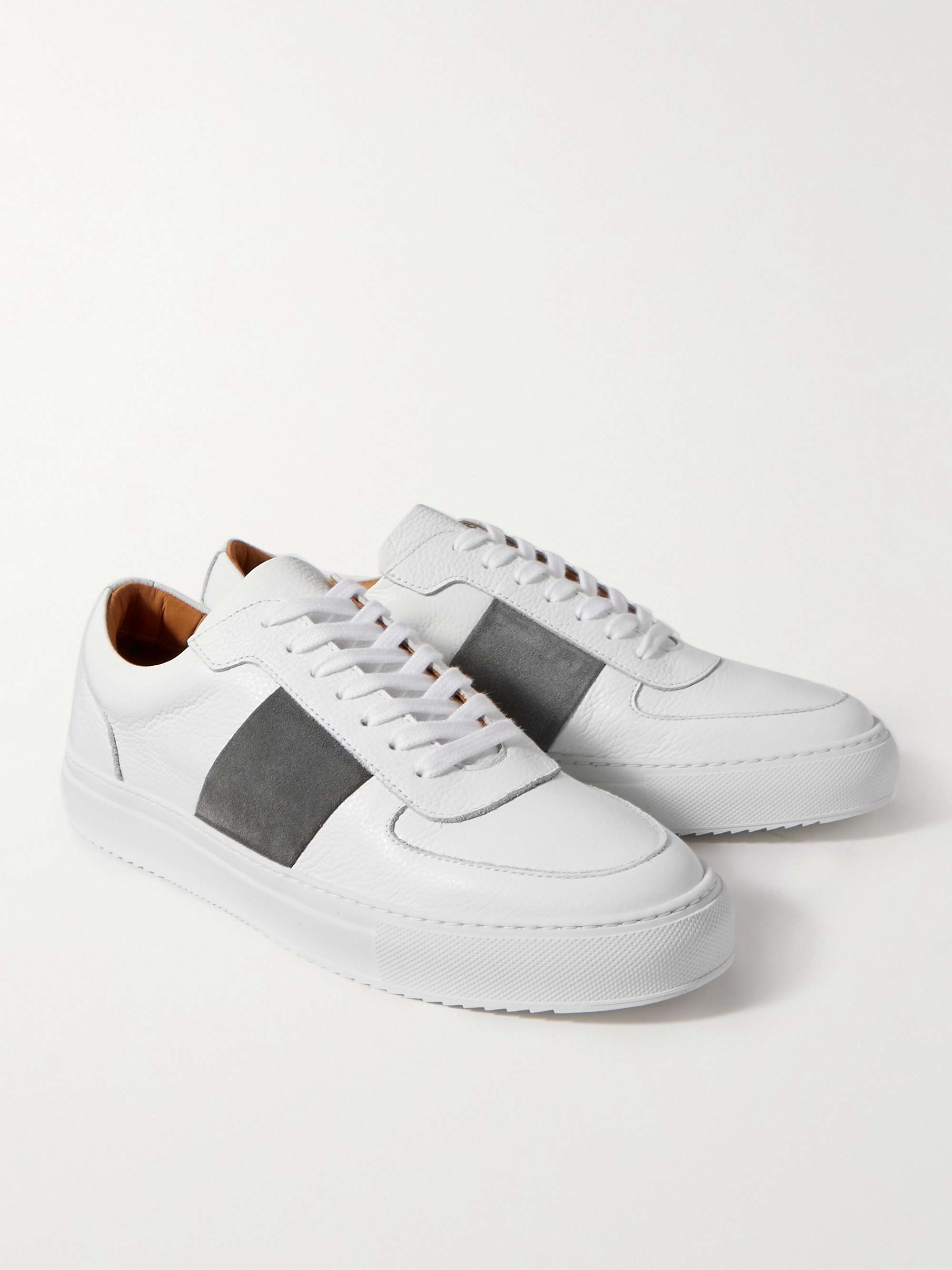 MR P. Larry Pebble-Grain Leather and Suede Sneakers